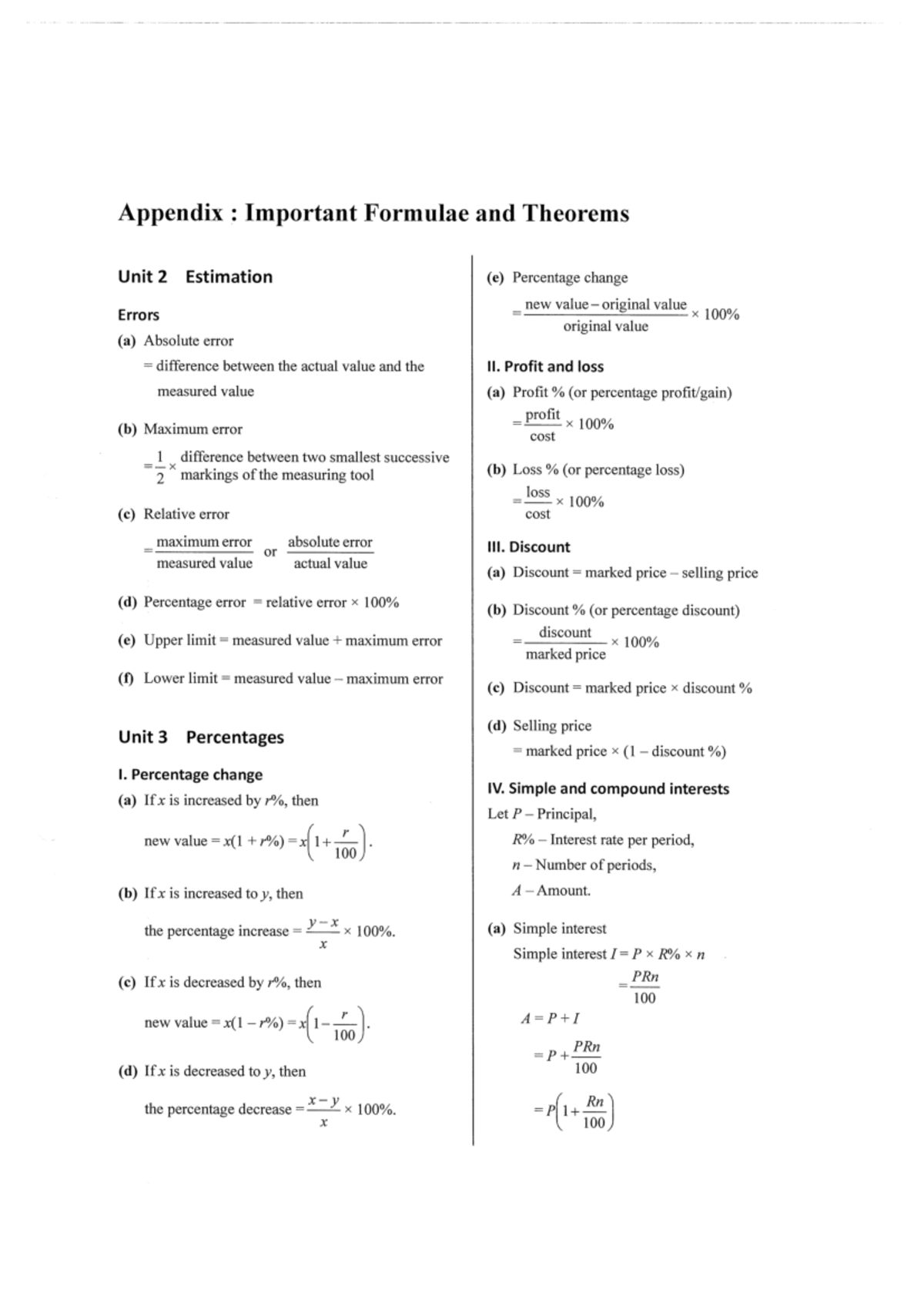 Maths-Important Formulae and Theorems - Estadistica - Studocu