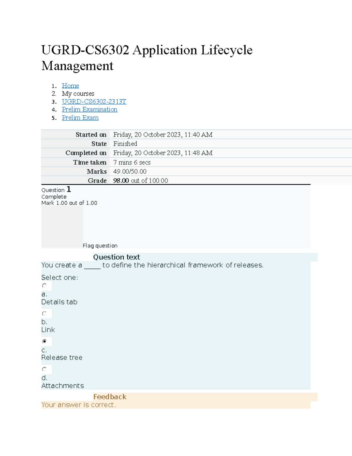 UGRD-CS6302 Prelim Exam: Application Lifecycle Management Overview ...