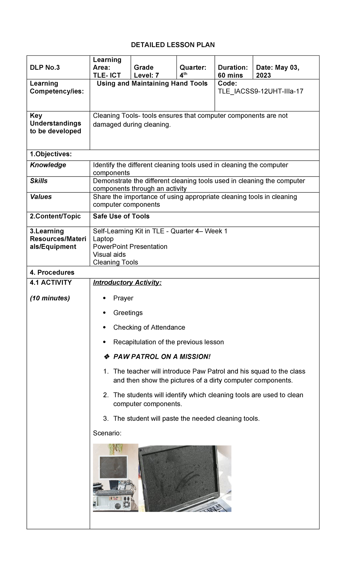 DLP1 - Lesson Plan on Cleaning Tools for ICT Grade 7 - Studocu