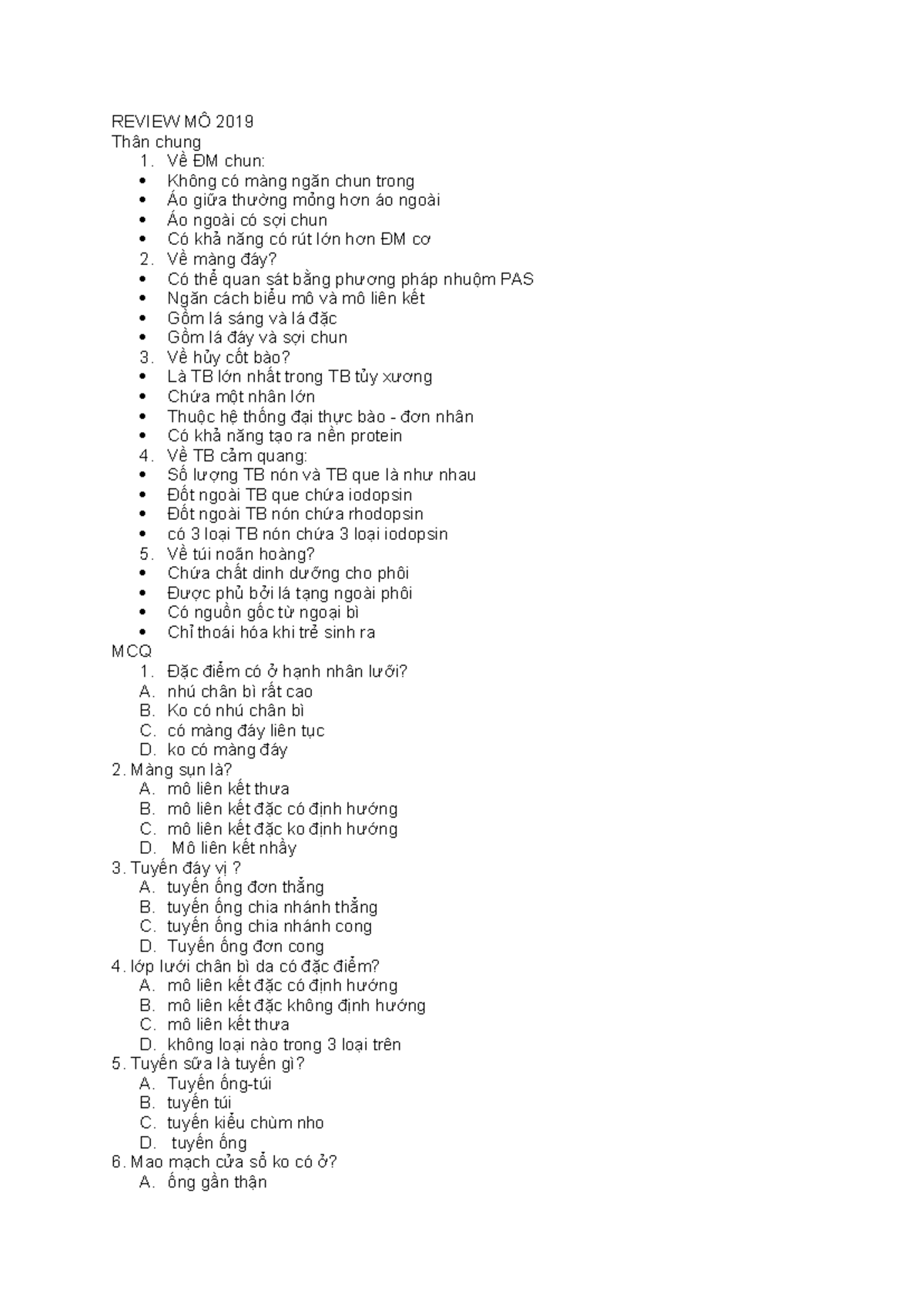 Test Mô phôi - Test mô phôi tổng hợp - REVIEW MÔ 2019 Thân chung 1. Về ...