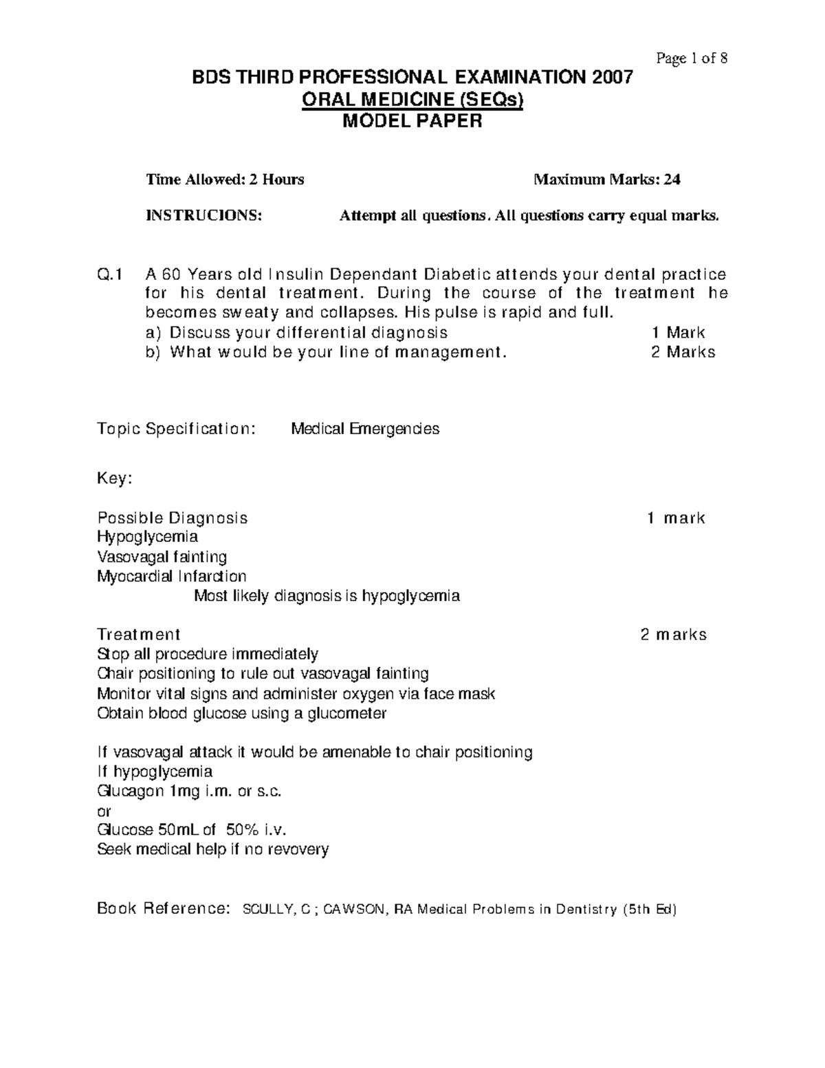 BDS Oral Medicine SEQs 2007 - Comprehensive Model Paper Guide - Studocu