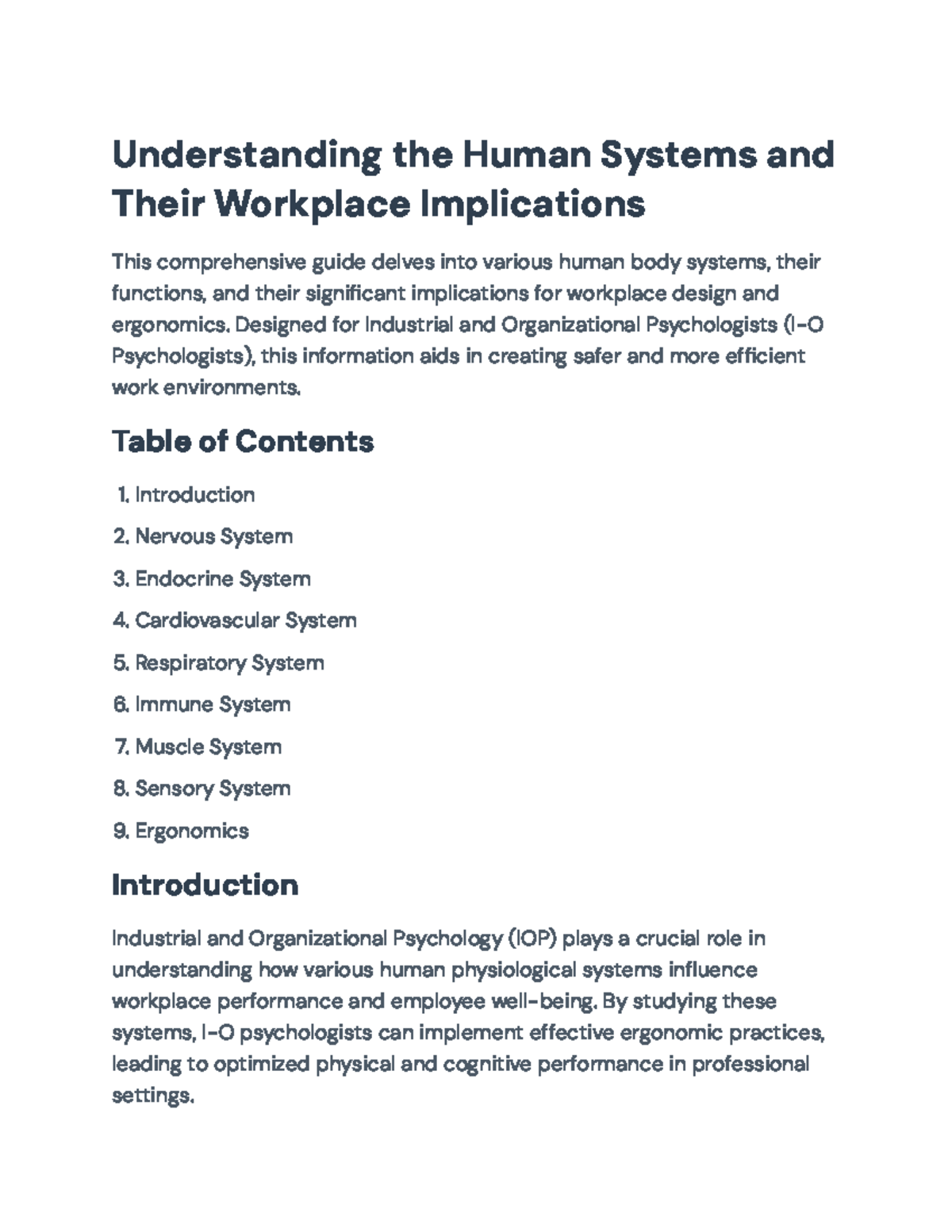 Understanding Human Systems and Their Workplace Implications: IOP Guide ...