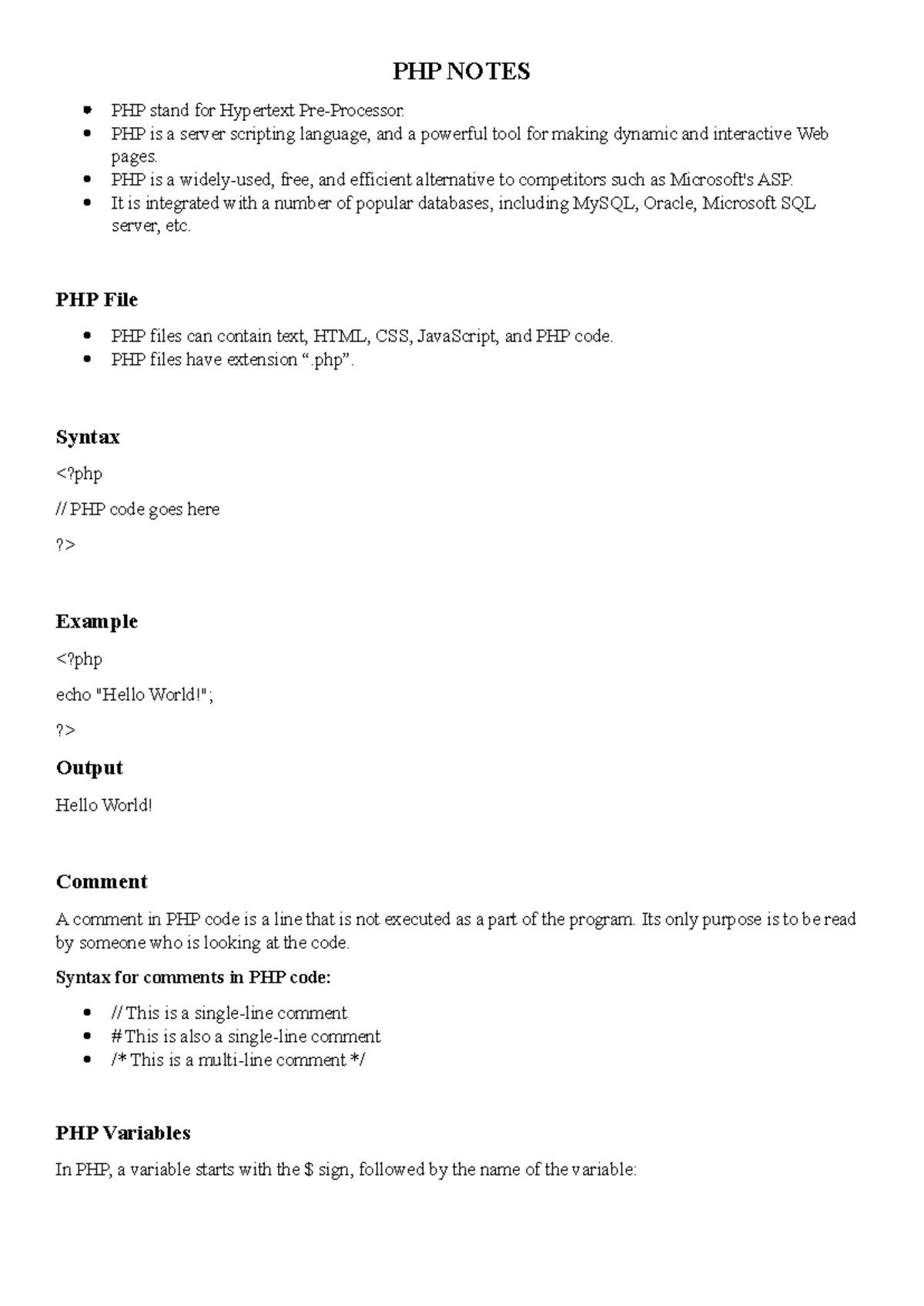 PHP Programming Notes: Concepts, Syntax & Examples - Studocu