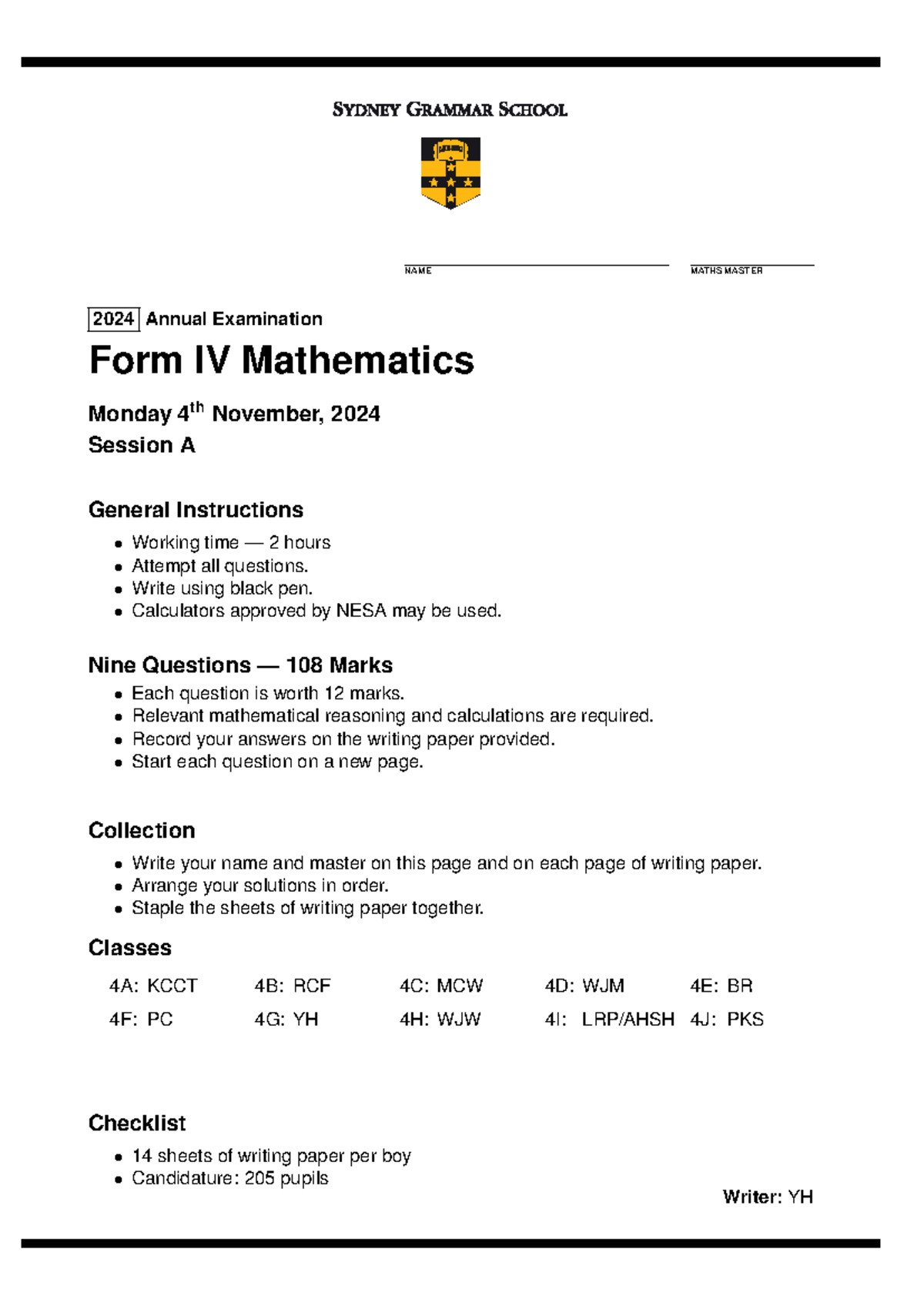 Form IV Mathematics Annual Exam 2024 - Past Paper - Studocu