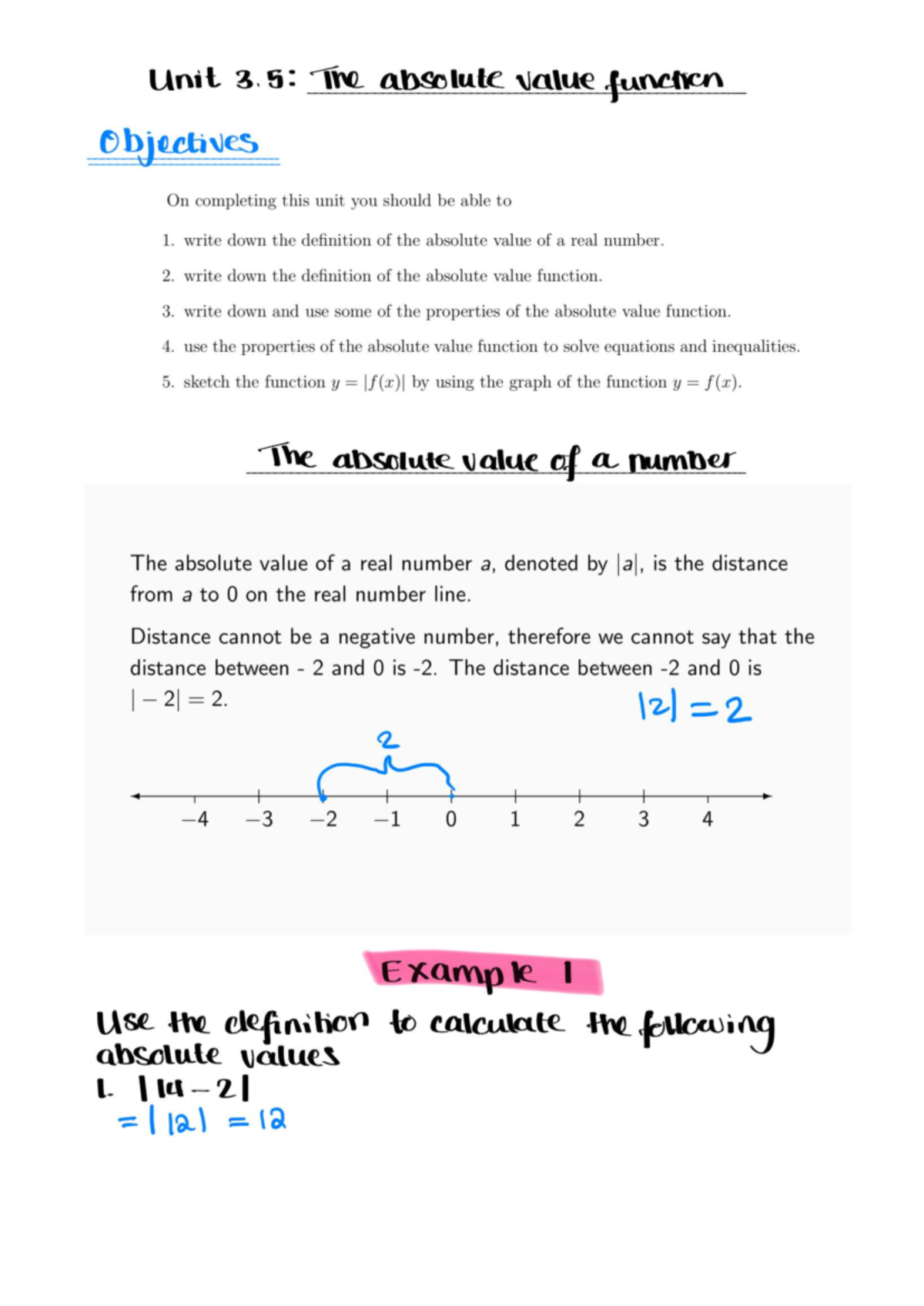 Unit 3.5 The Absolute Value Function: Key Objectives and Concepts - Studocu