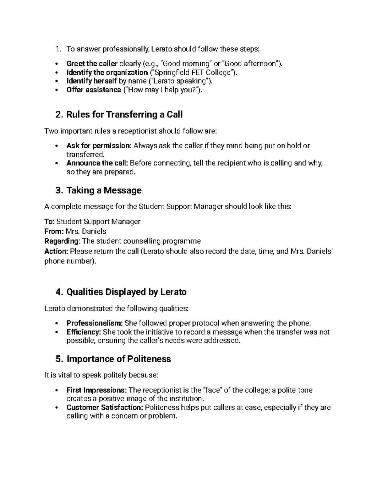 Mr Simango - Assignment on Professional Call Handling Techniques - Studocu