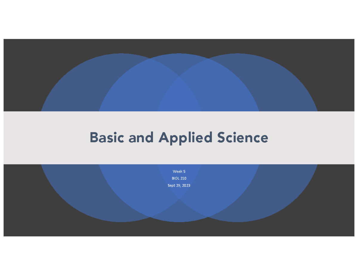 Basic and Applied Science Overview Week 5 BIOL 210 Sept 29, 2023 - Studocu