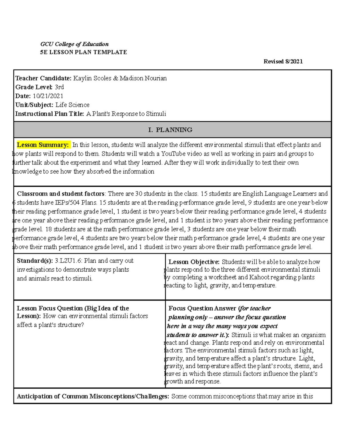 ELM-361 Science Lesson Plan: Our Environment and Us for K-Grade - Studocu