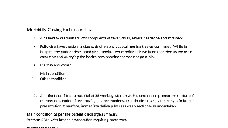 Morbidity & Mortality Coding Rules Exercises: Case Studies - Studocu
