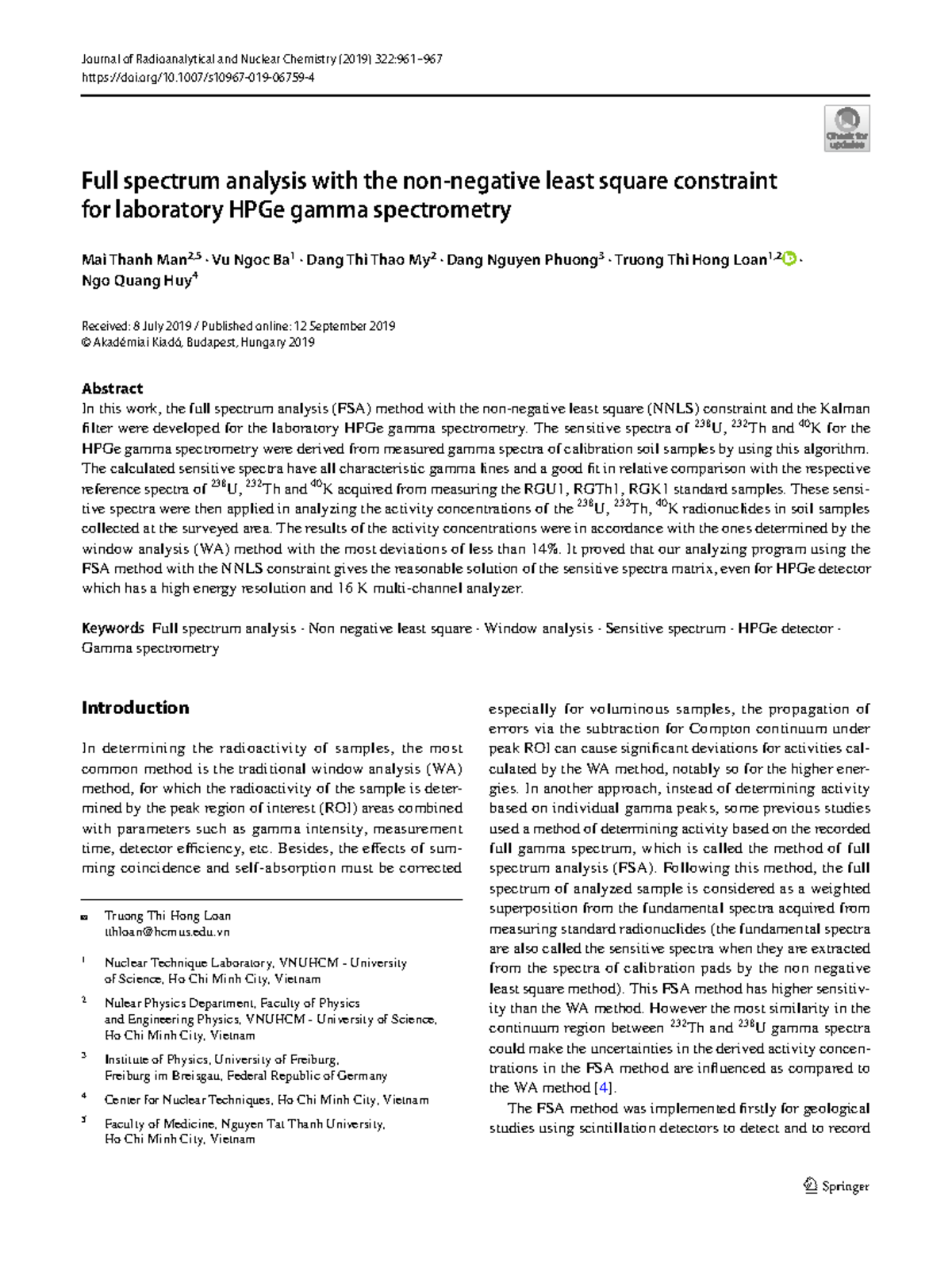 Full Spectrum Analysis for HPGe Gamma Spectrometry: FSA Method Insights ...