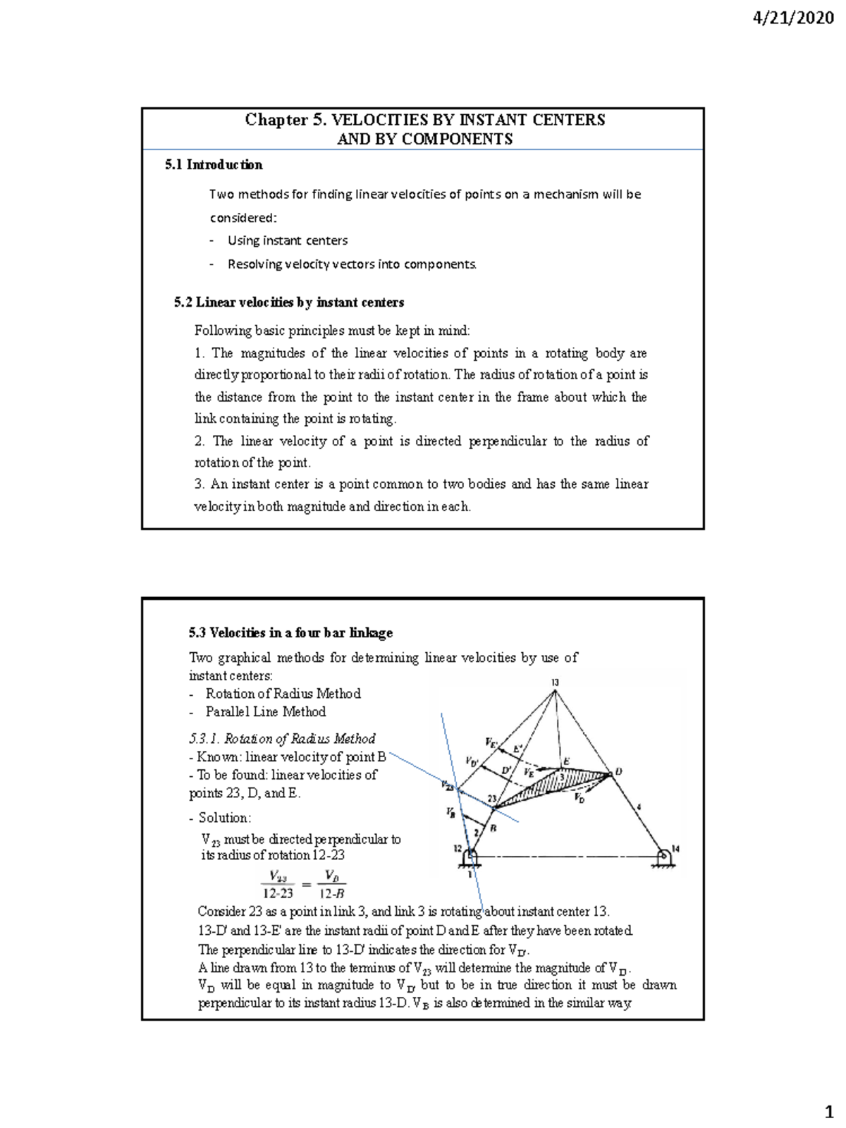 Chapter 5 - lecture chap 5 - Chapter 5. VELOCITIES BY INSTANT CENTERS ...
