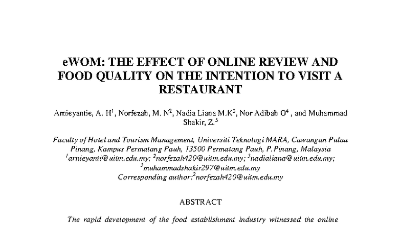 E WOM The effect of online review and foo - eWOM: THE EFFECT OF ONLINE ...