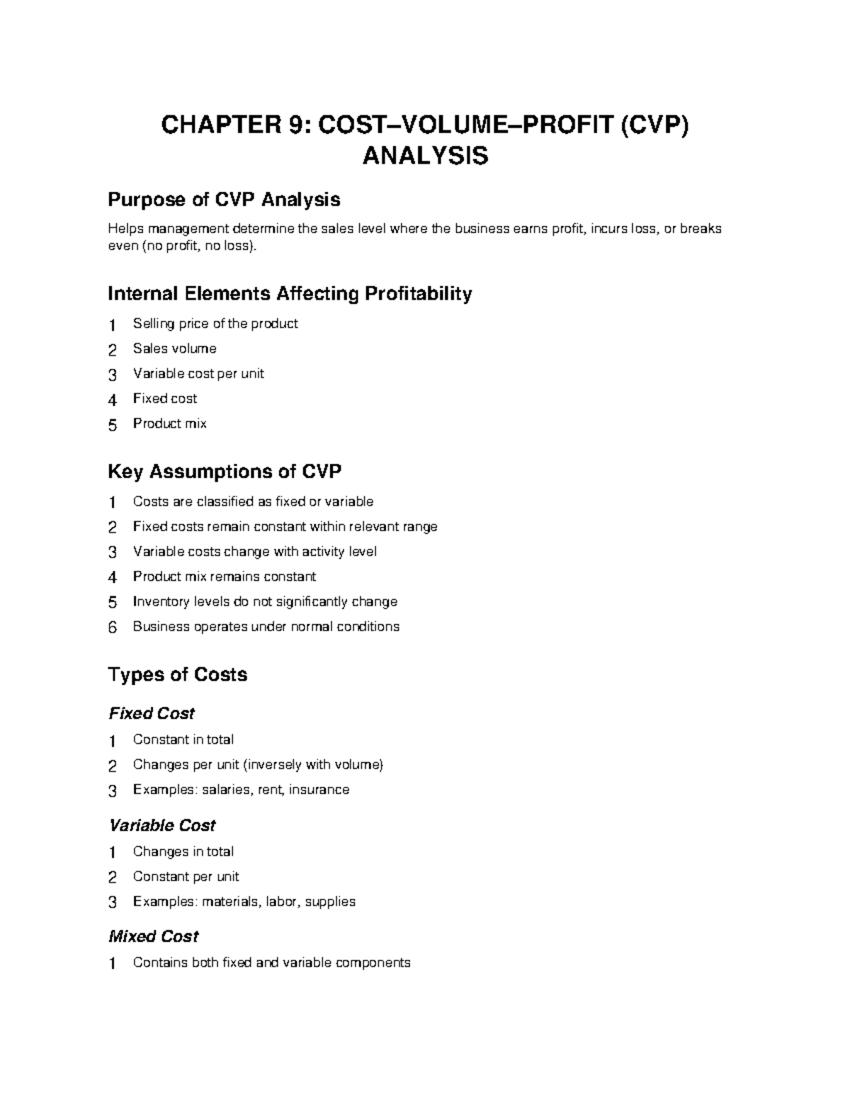 CHAPTER 9: CVP Analysis Notes for Management Decisions - Studocu
