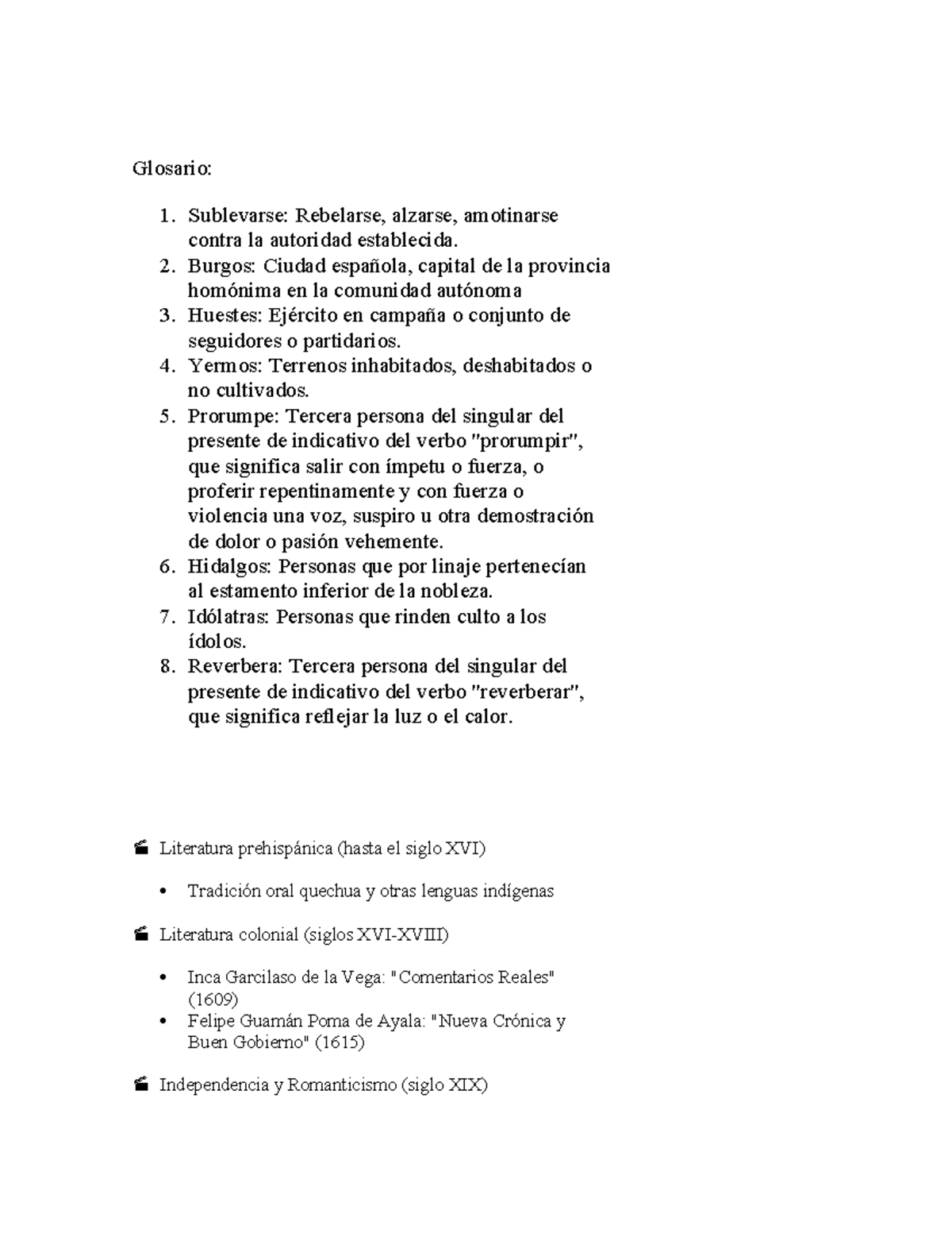 Glosario - fdfdsfdsfds - Glosario: 1. Sublevarse: Rebelarse, alzarse ...