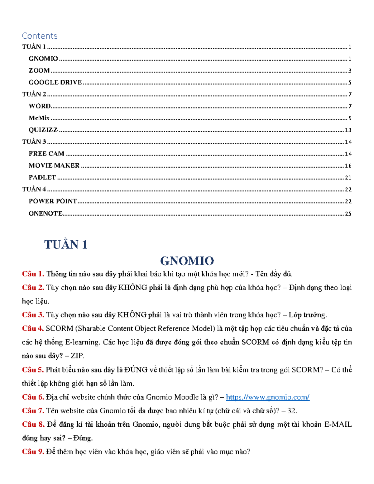 NVSP Quiz: Kiến Thức Về Công Cụ Học Tập Tuần 1 Đến Tuần 4 - Document Preview