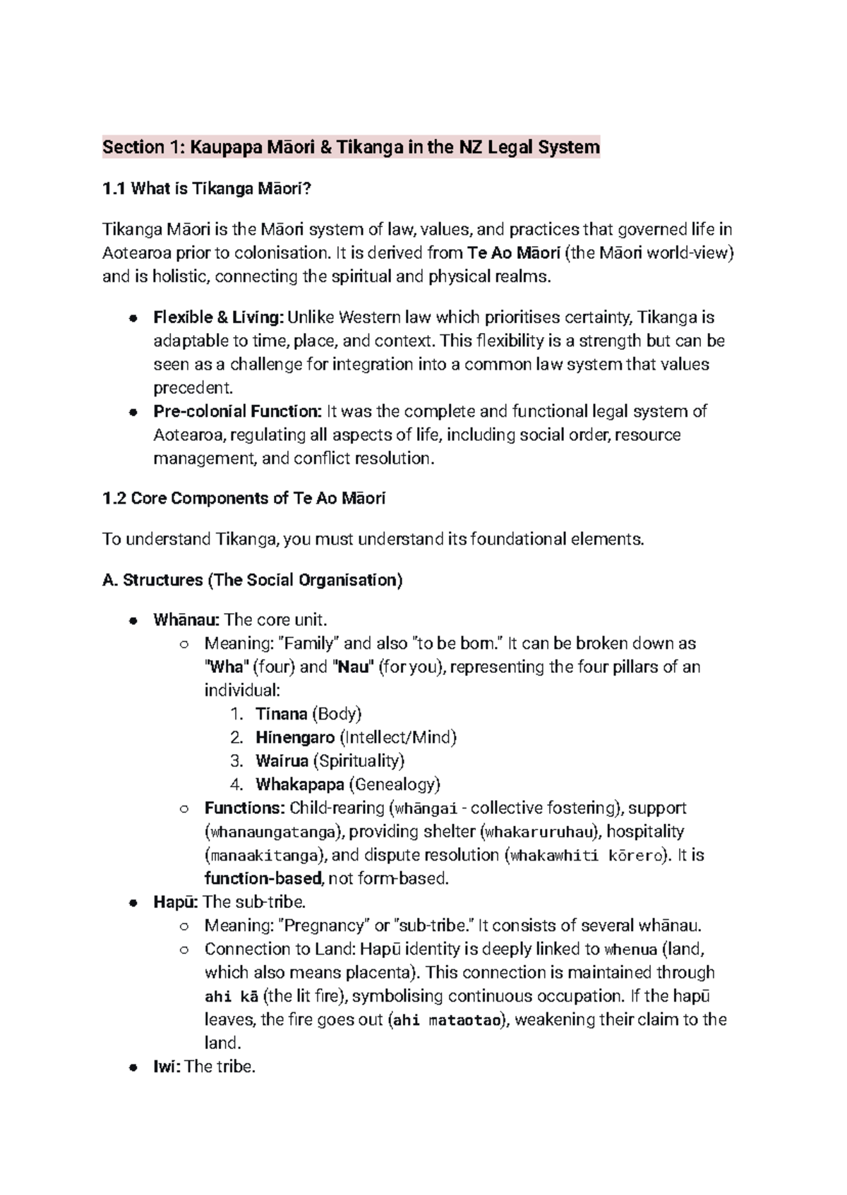 106 EXAM Notes: Kaupapa Māori Tikanga & NZ Legal System Overview - Studocu