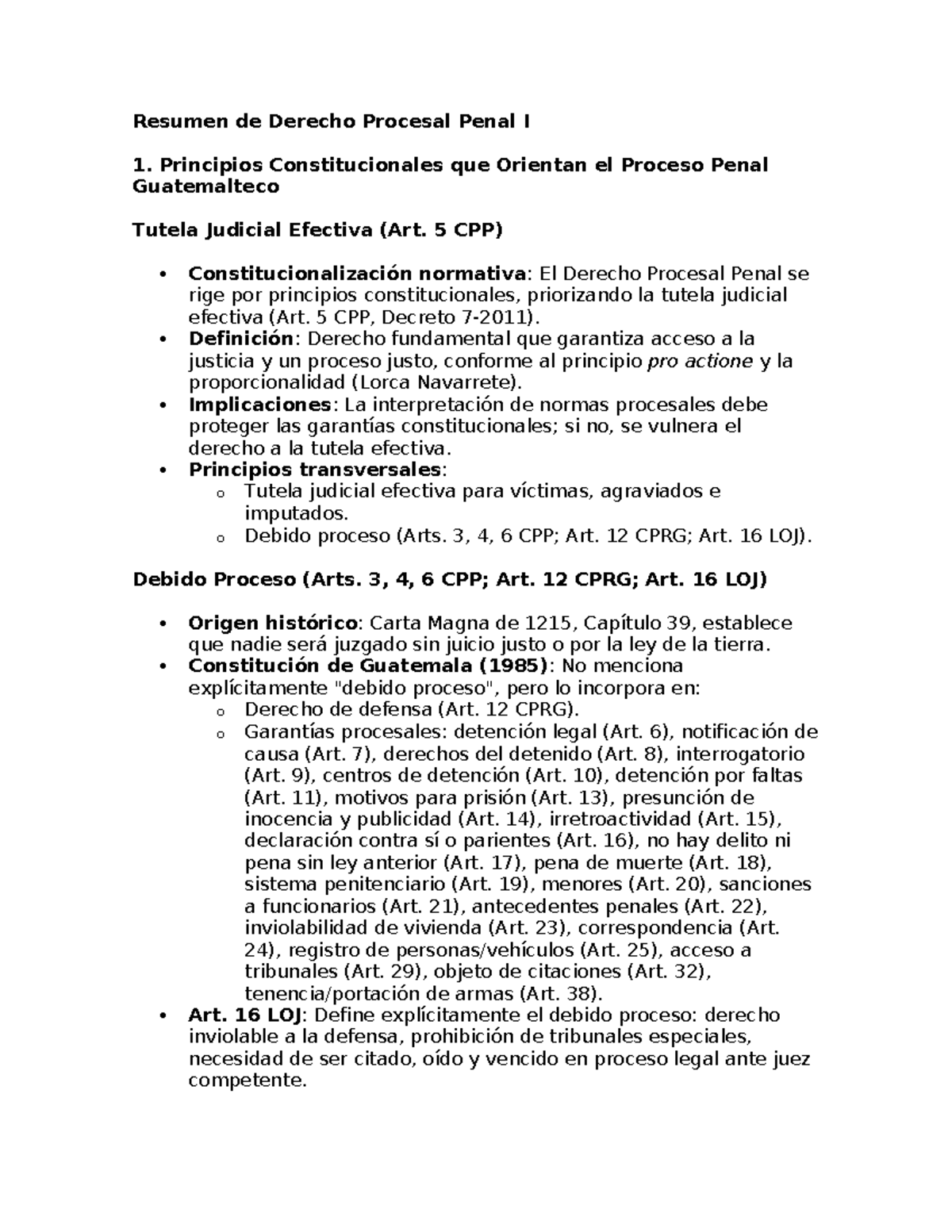 Resumen de Derecho Procesal Penal I: Principios Constitucionales y ...