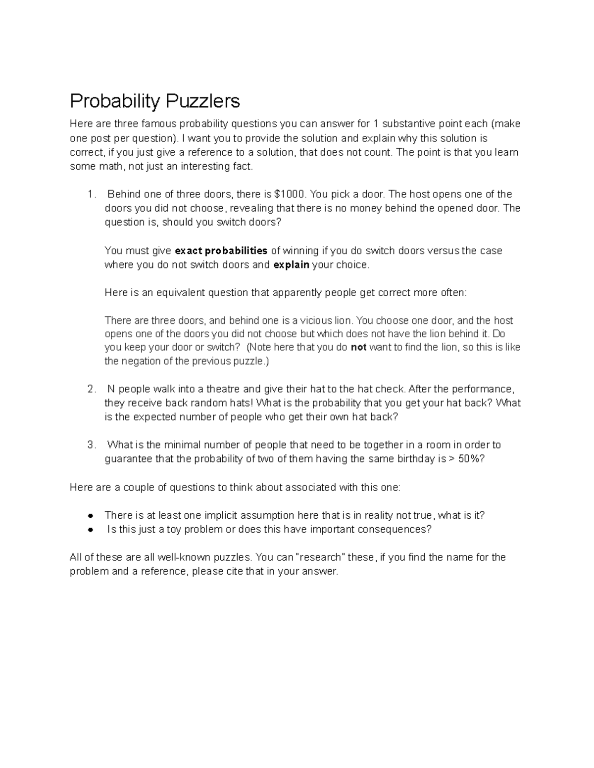 Probability Puzzlers: Famous Questions and Their Solutions - Studocu