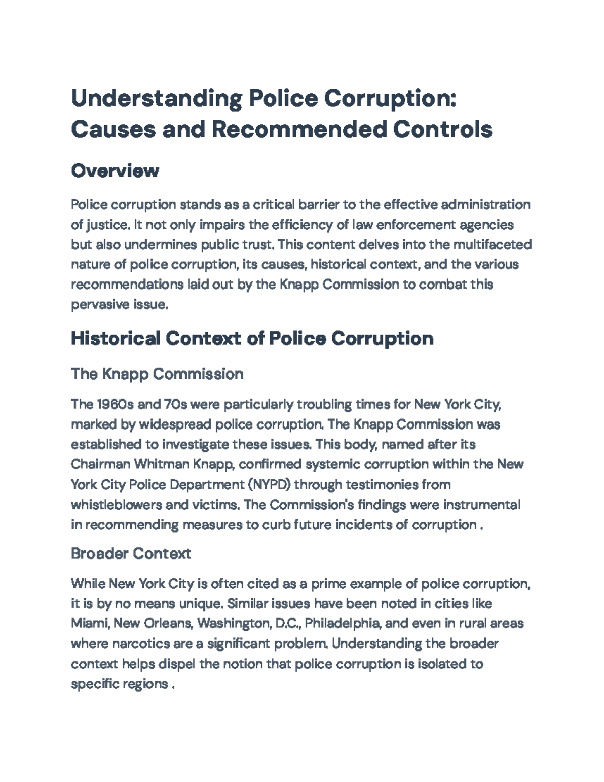 Understanding Police Corruption: Causes and Controls (Course Code ...