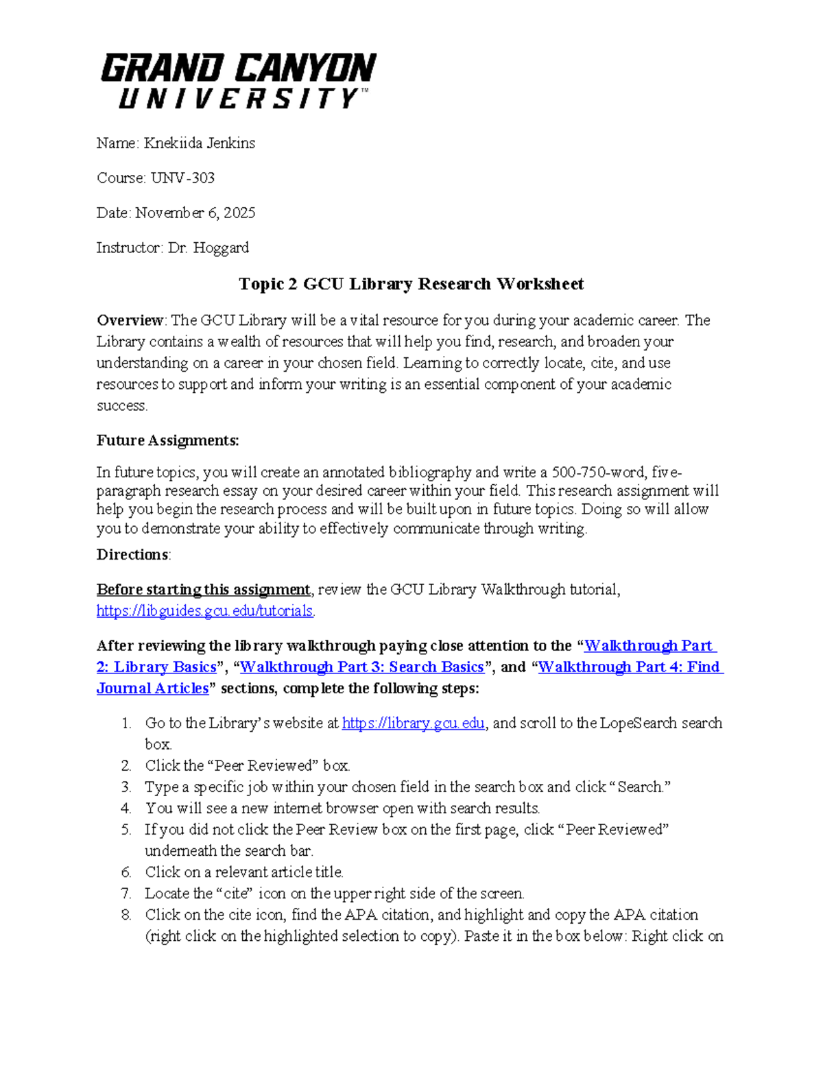 GCU Week 2 Assignment: Library Research Worksheet Guide - Studocu