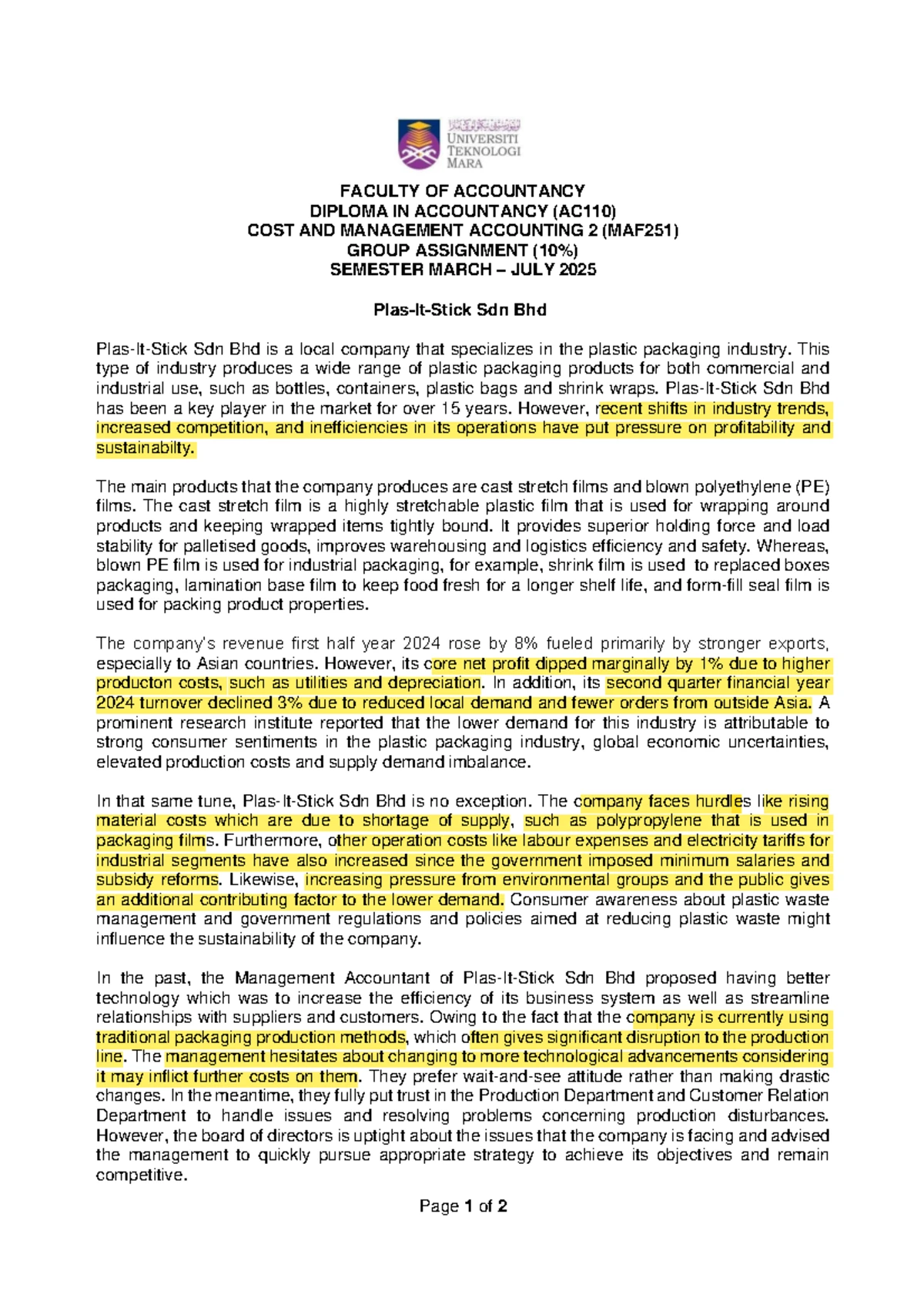 TEST 2 MAF251 COST & MANAGEMENT ACCOUNTING JUNE 2022 EXAM PAPER - Studocu