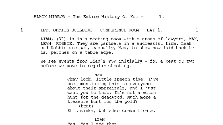 BLACK MIRROR (S01E03) The Entire History of You - Full Script - Studocu