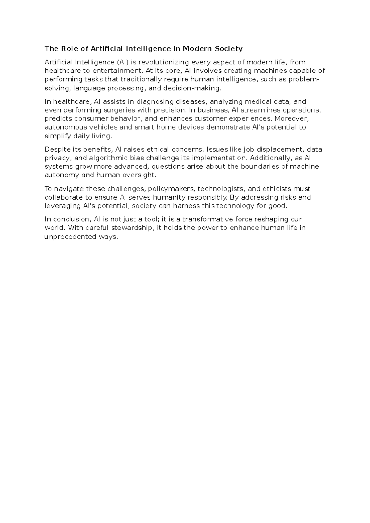 The Role of Artificial Intelligence in Modern Society - At its core, AI ...