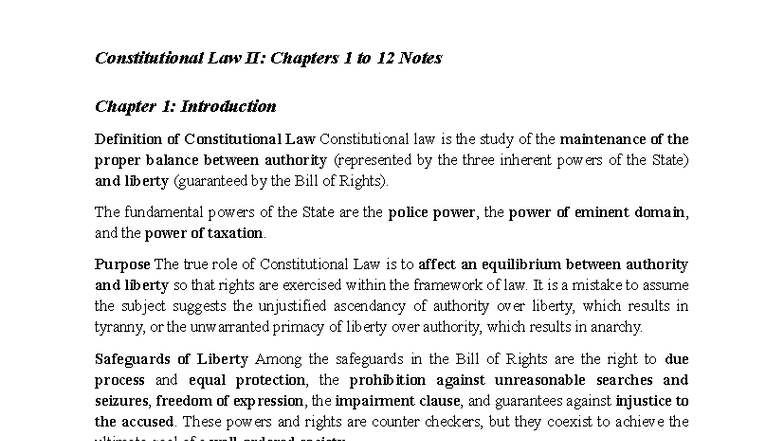 Constitutional Law II: Chapter 1-12 Study Notes - Studocu