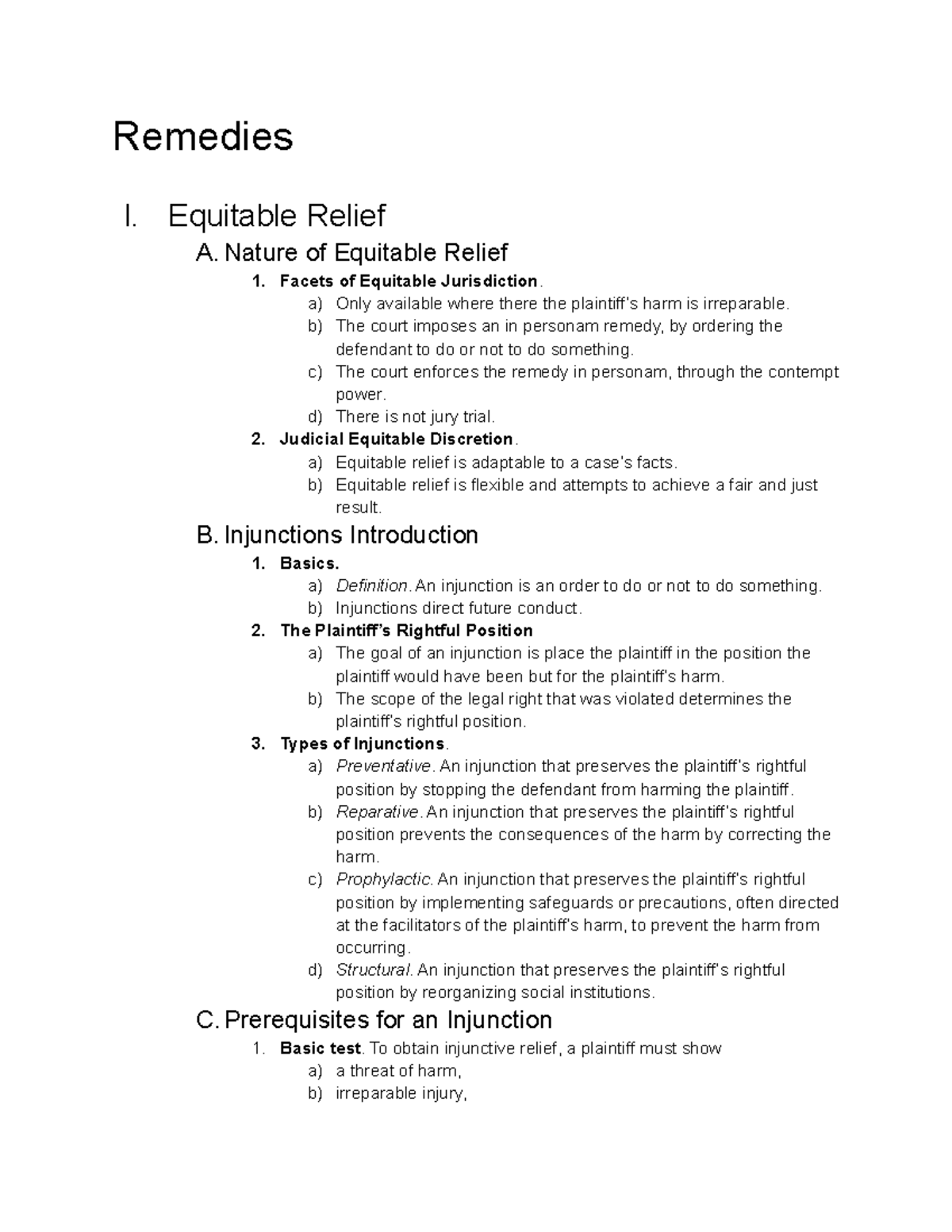 Tice Remedies 2022 - efjiwekf - Remedies I. Equitable Relief A. Nature ...