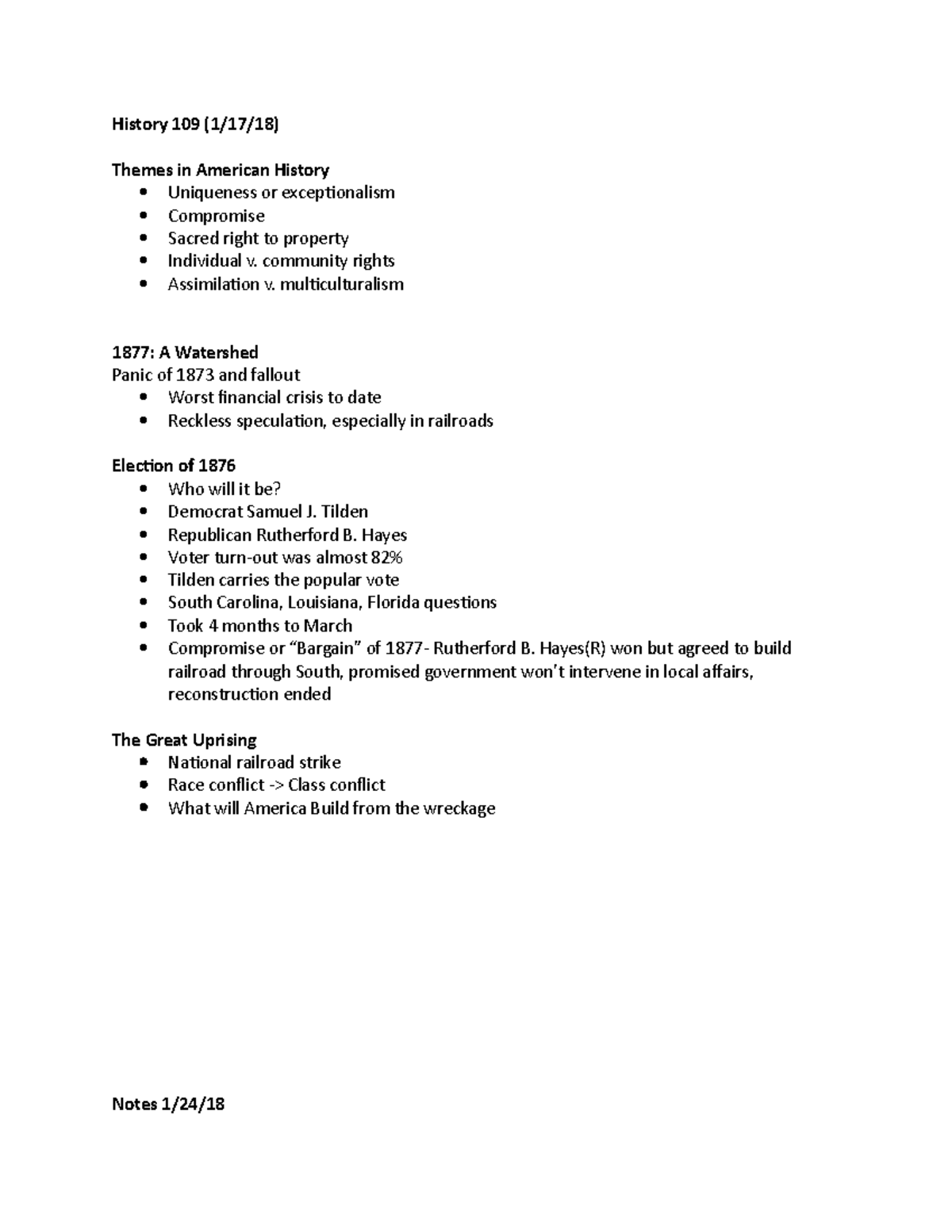 History 109 notes - History 109 Themes in American History Uniqueness ...