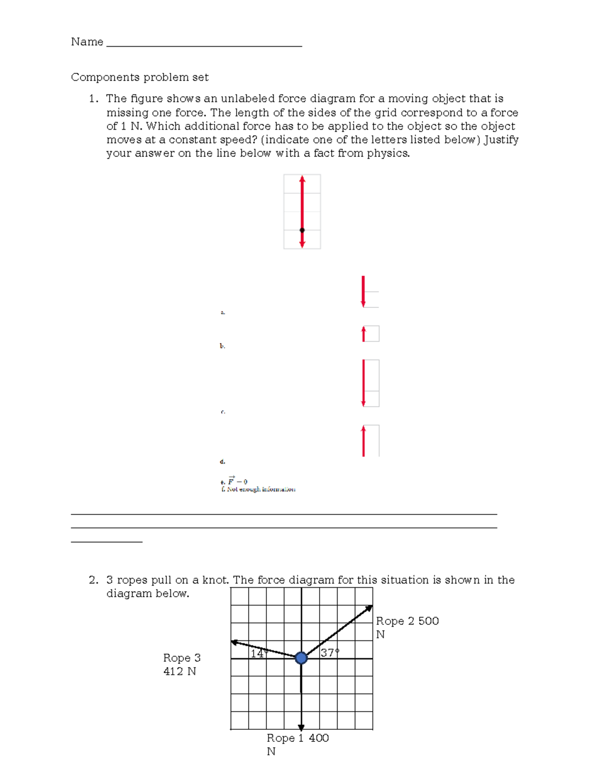 Components Problem Set 1: Force Diagrams & Calculations - Studocu