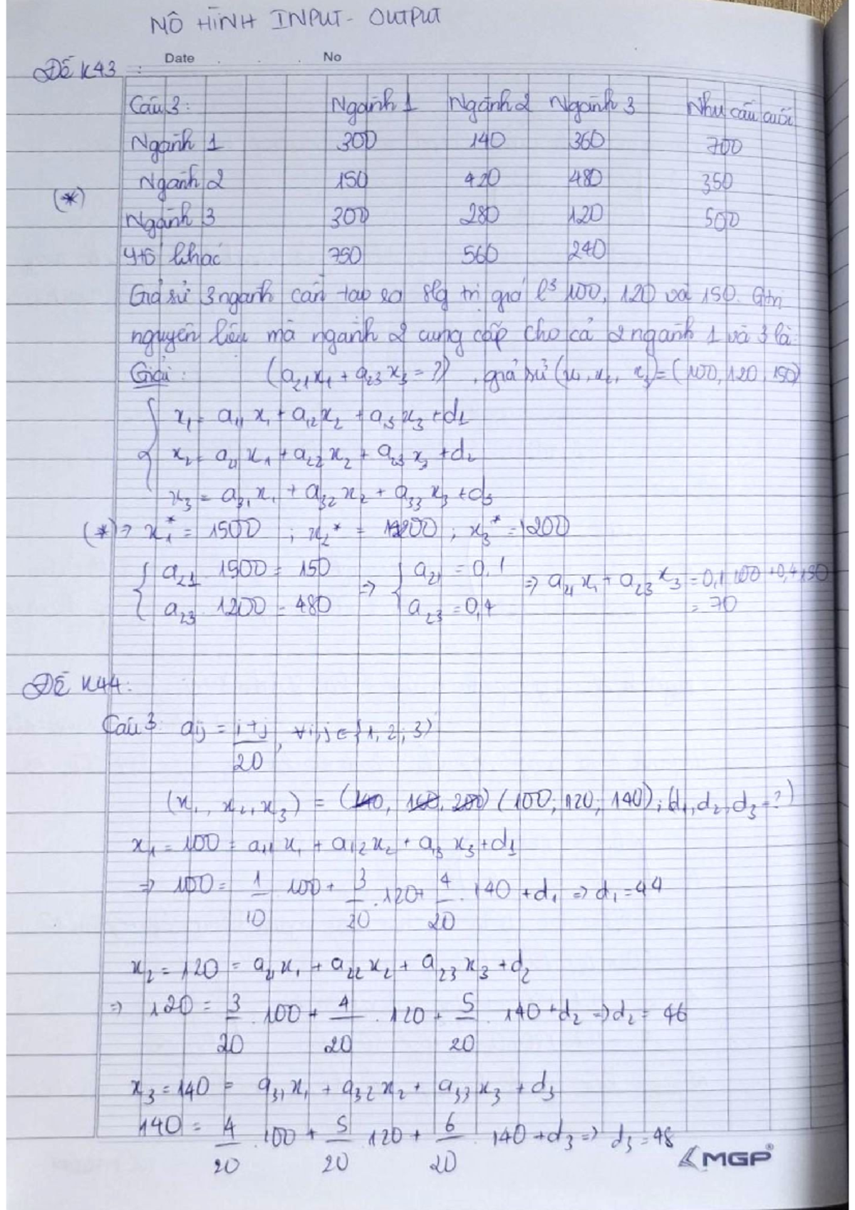 Bài tập mô hình Input-Output K43-K48: Phân tích và Tính toán - Studocu