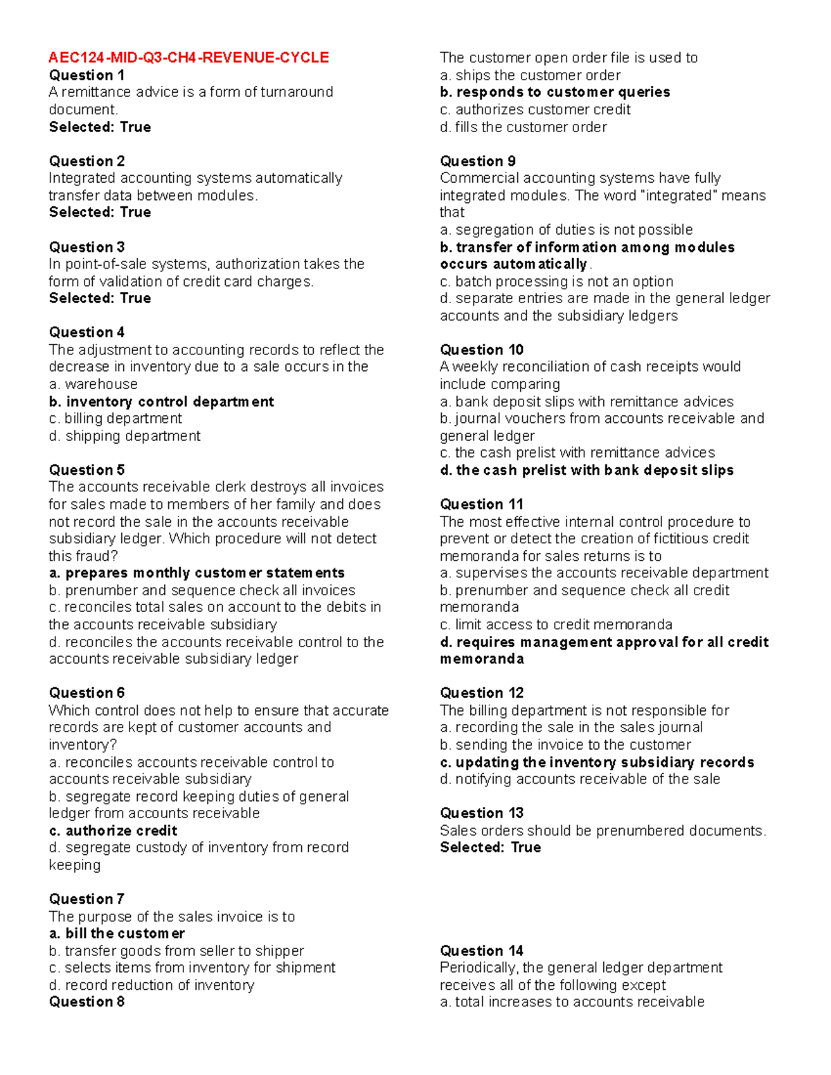 AIS 301 Finals Quiz Review: Key Concepts and Questions - Studocu