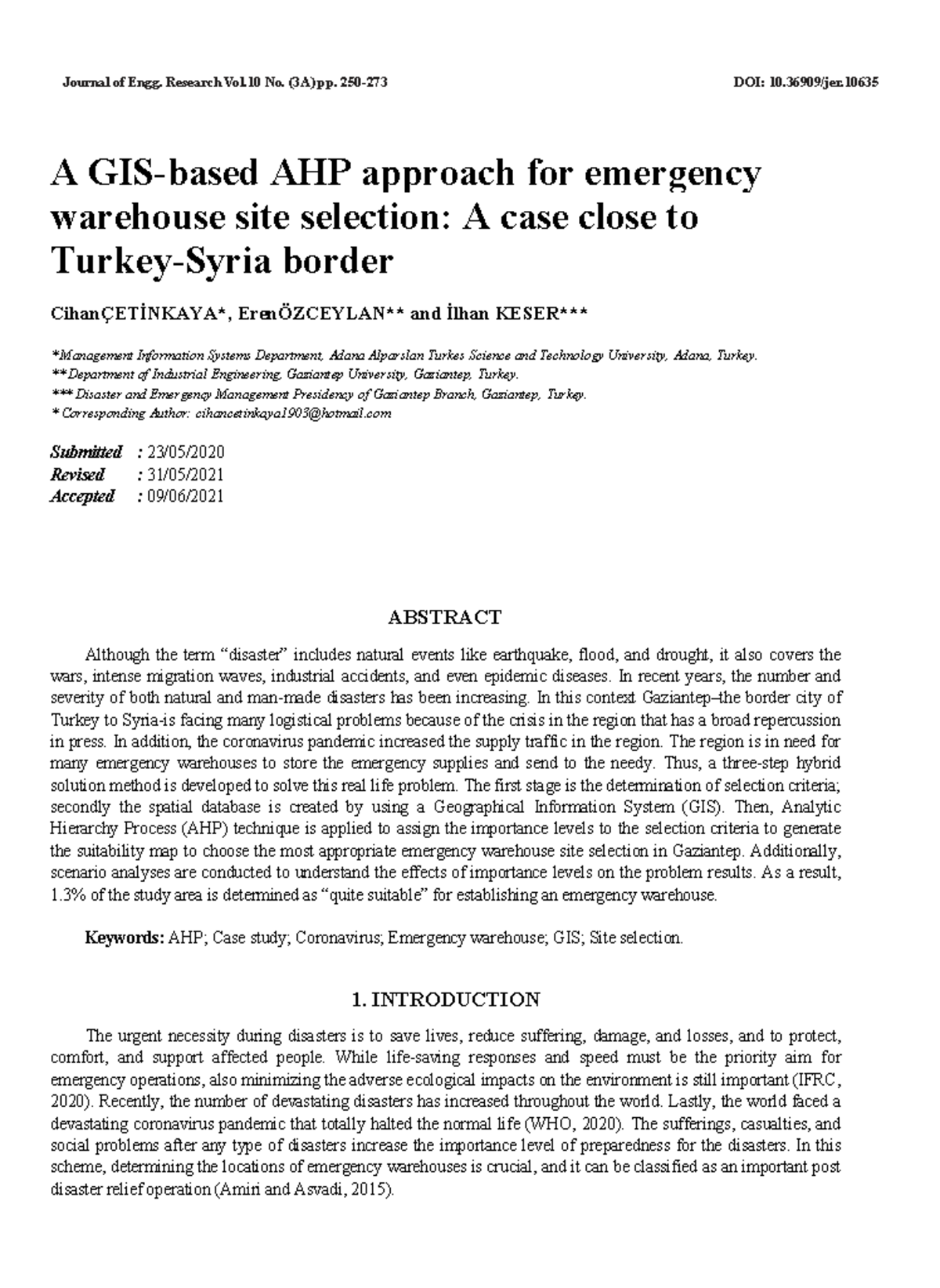 AHP Approach for Emergency Warehouse Site Selection: A Case Study in ...