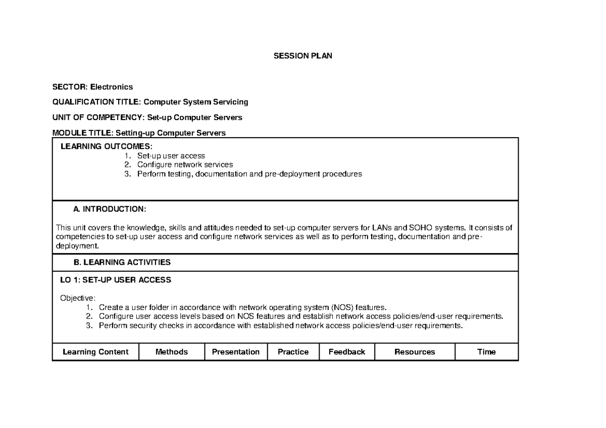 Session Plan for Setting Up Computer Servers - CSS - Studocu