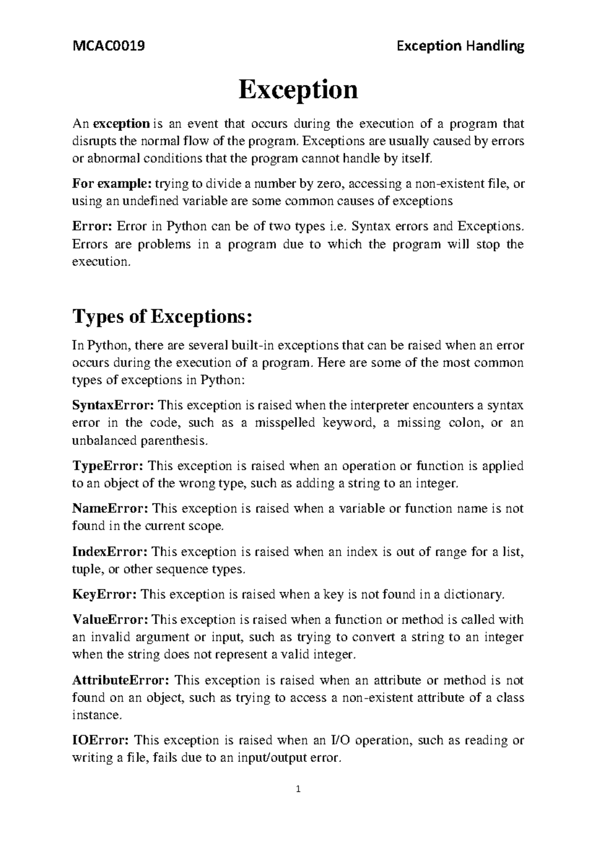 Exception Handling In Python - Exception An exception is an event that ...