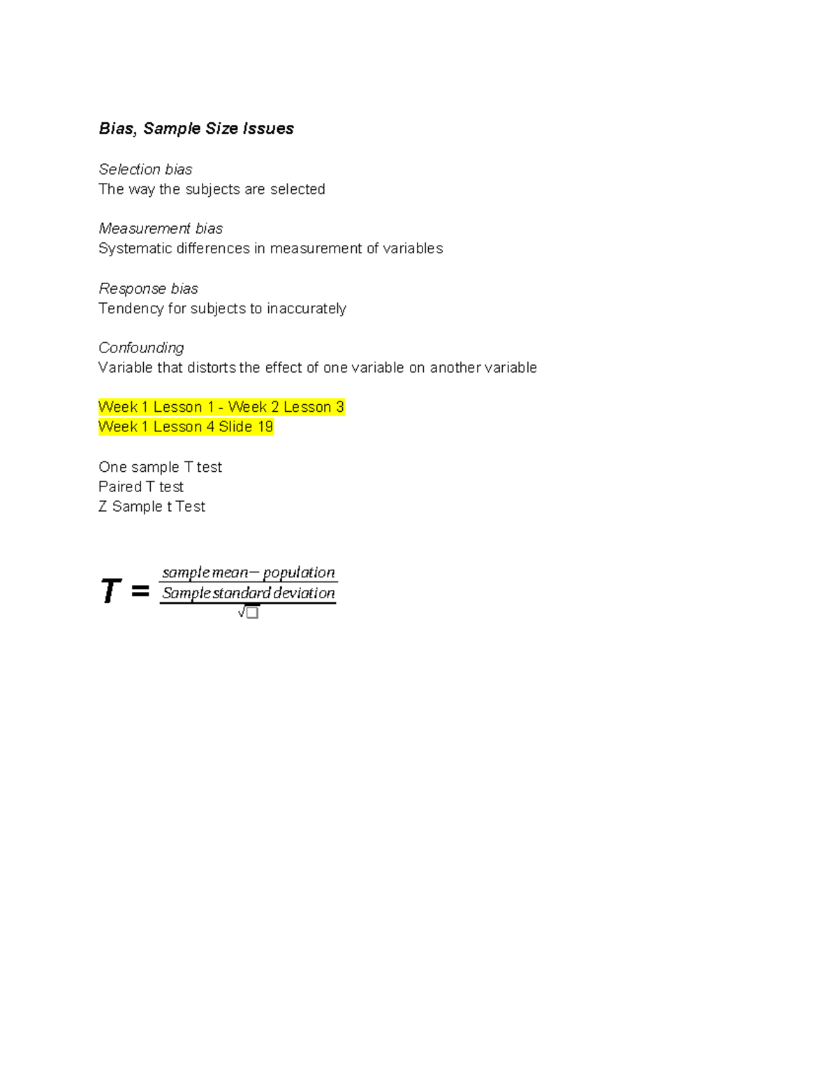 Statistical Bias and Sample Size Issues - BSAT Lessons 1-4 - Studocu