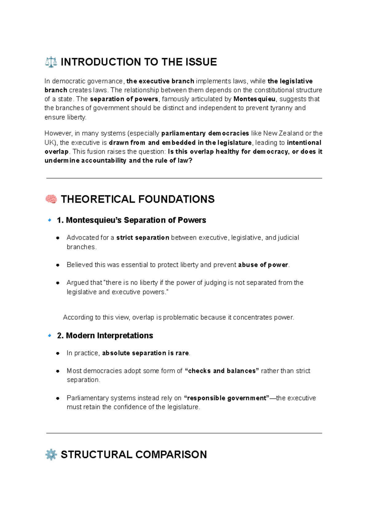 Law 101: Separation of Powers and Executive-Legislative Overlap - Studocu