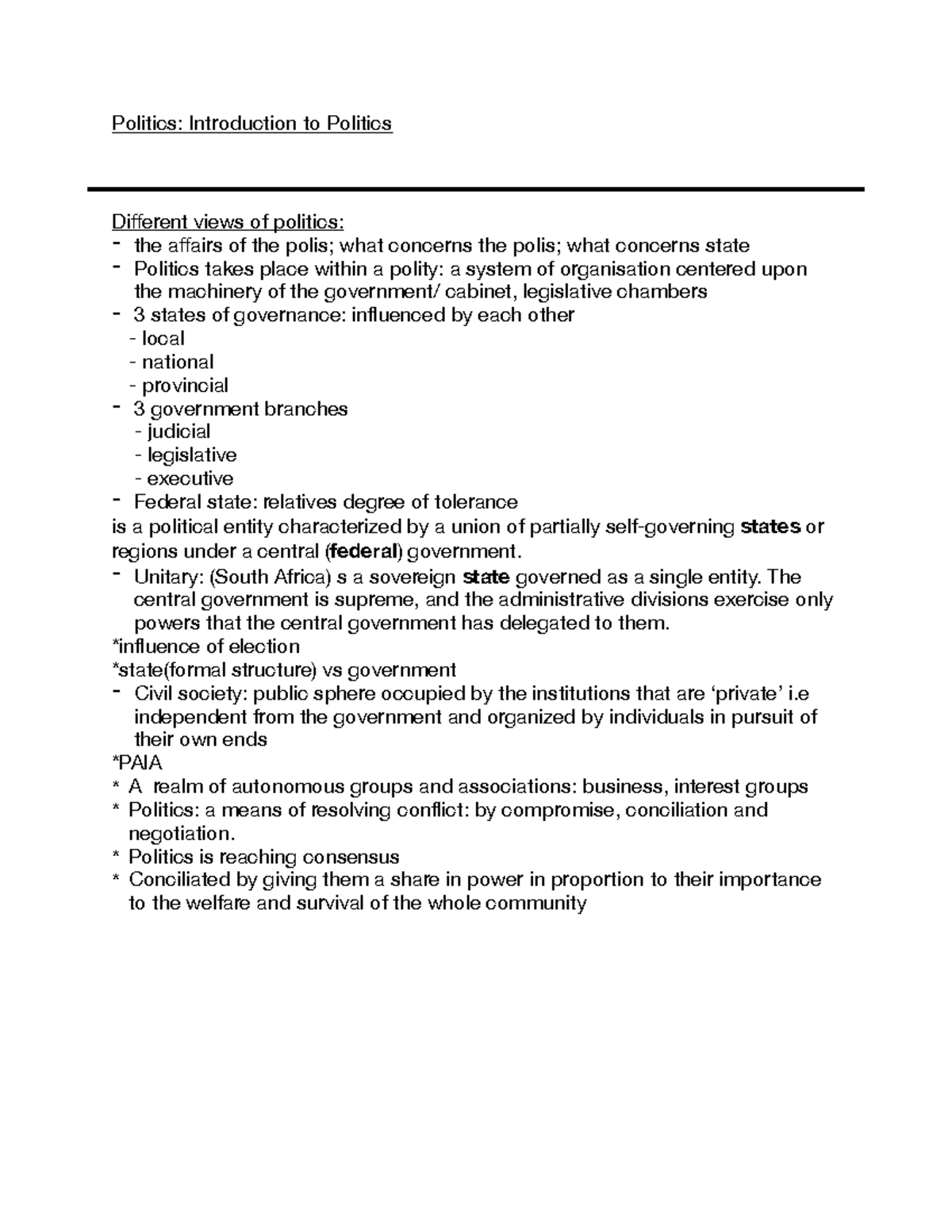 Politics; Introduction notes - Politics: Introduction to Politics ...