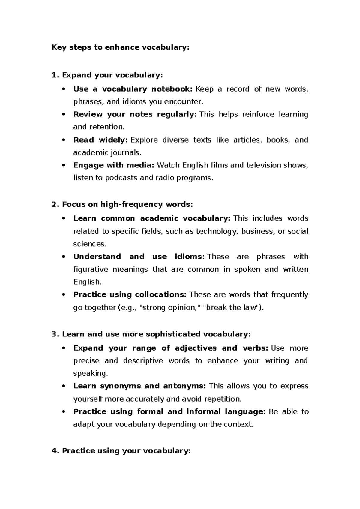 Enhancing Vocabulary Skills: From FCE to CAE Preparation - Studocu