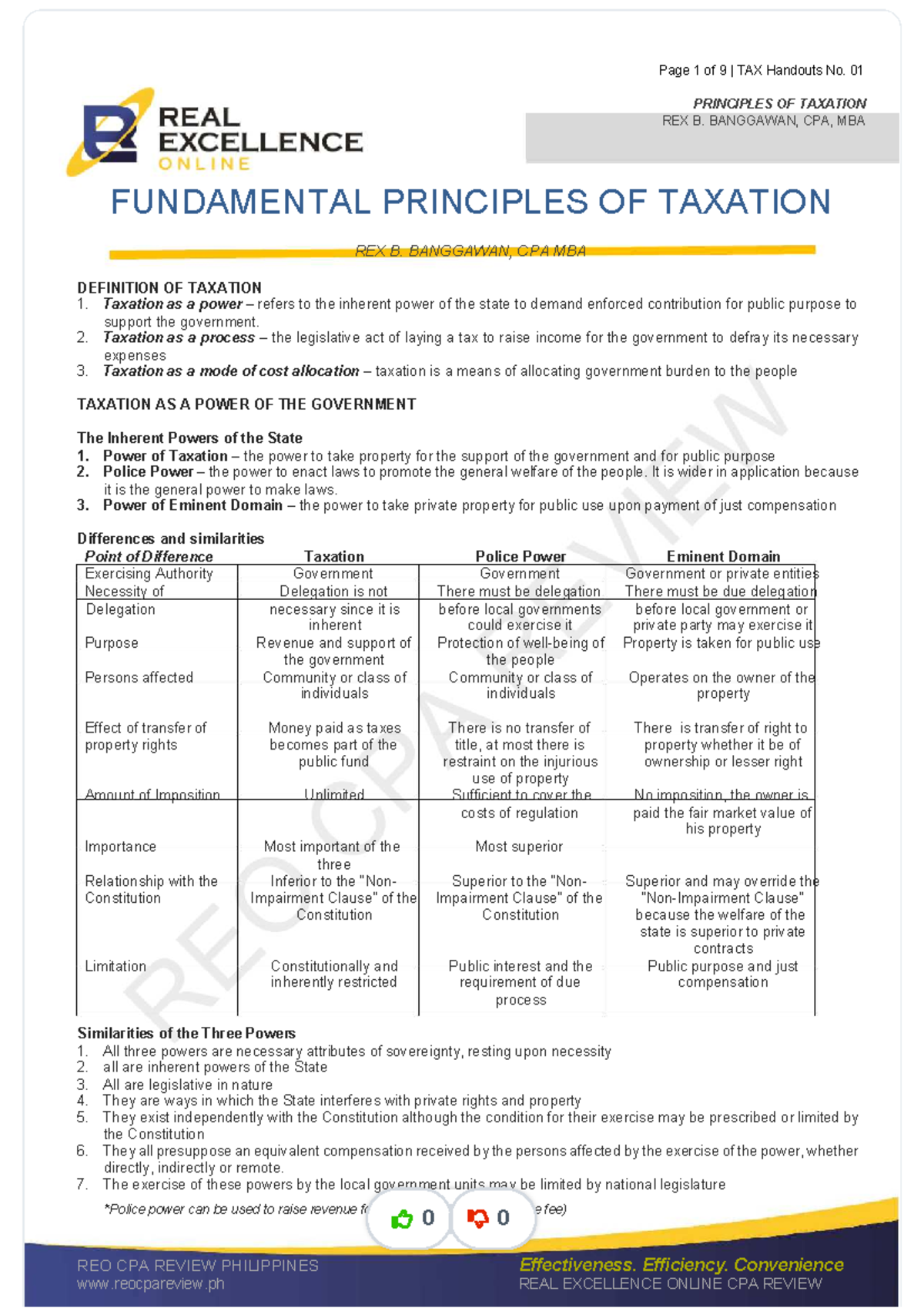 TAX 101: Fundamental Principles of Taxation - Handouts No. 01 - Studocu