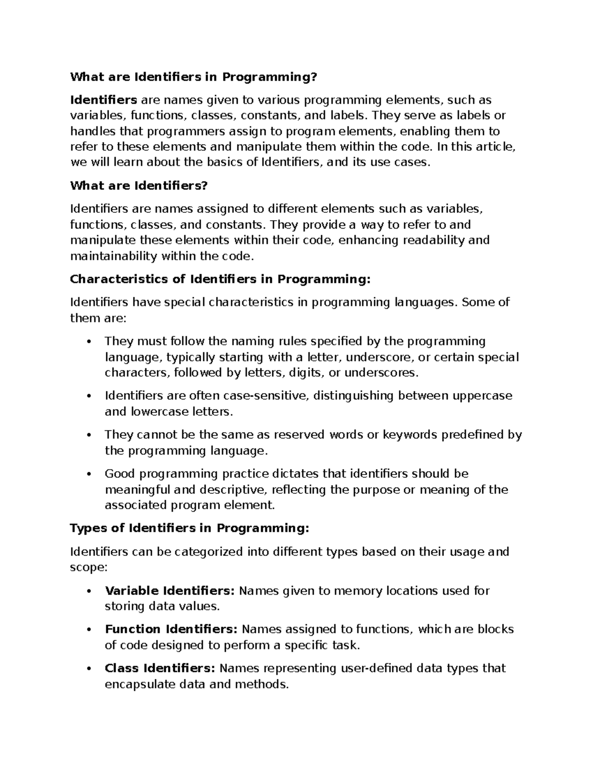 Identifiers in Programming: Basics, Types, and Best Practices - Studocu