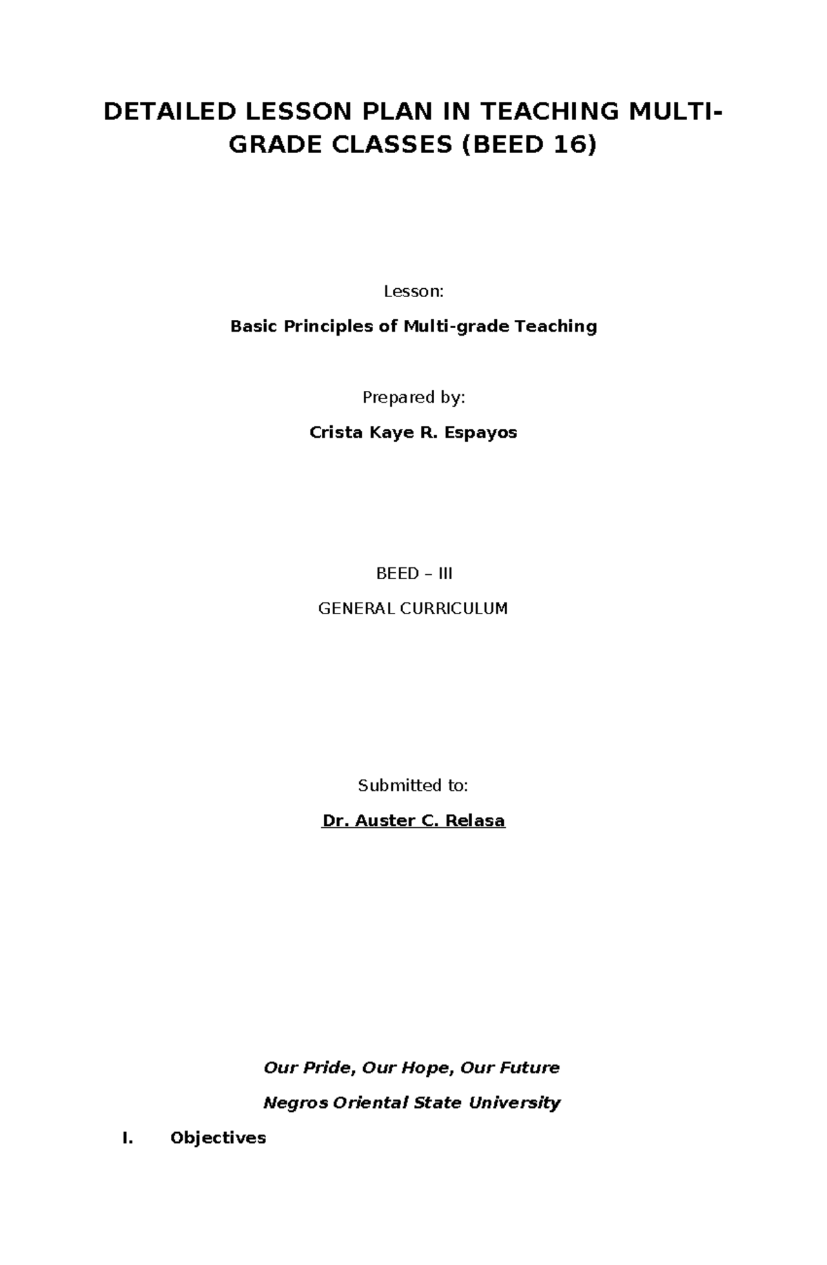 BEED 16 - Final Lesson Plan on Basic Principles of Multi-grade Teaching ...