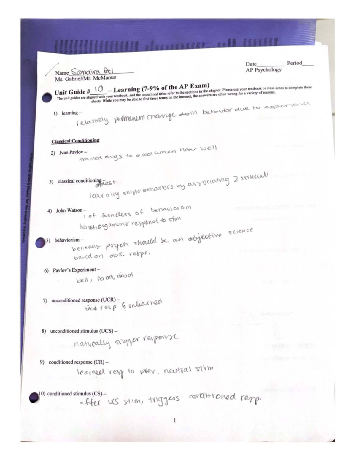 AP Psychology Unit Guide 10: Learning Concepts and Theories - Studocu