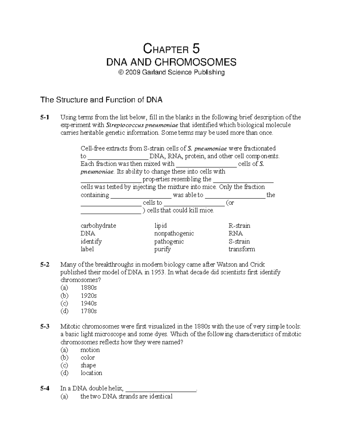 Bio 5 - Chapter 5: DNA Structure and Chromosome Function - Studocu
