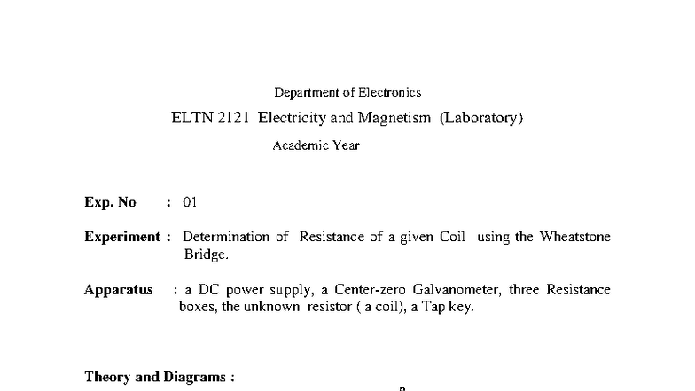 ELTN 2121 Lab Experiment 1: Resistance Measurement via Wheatstone ...