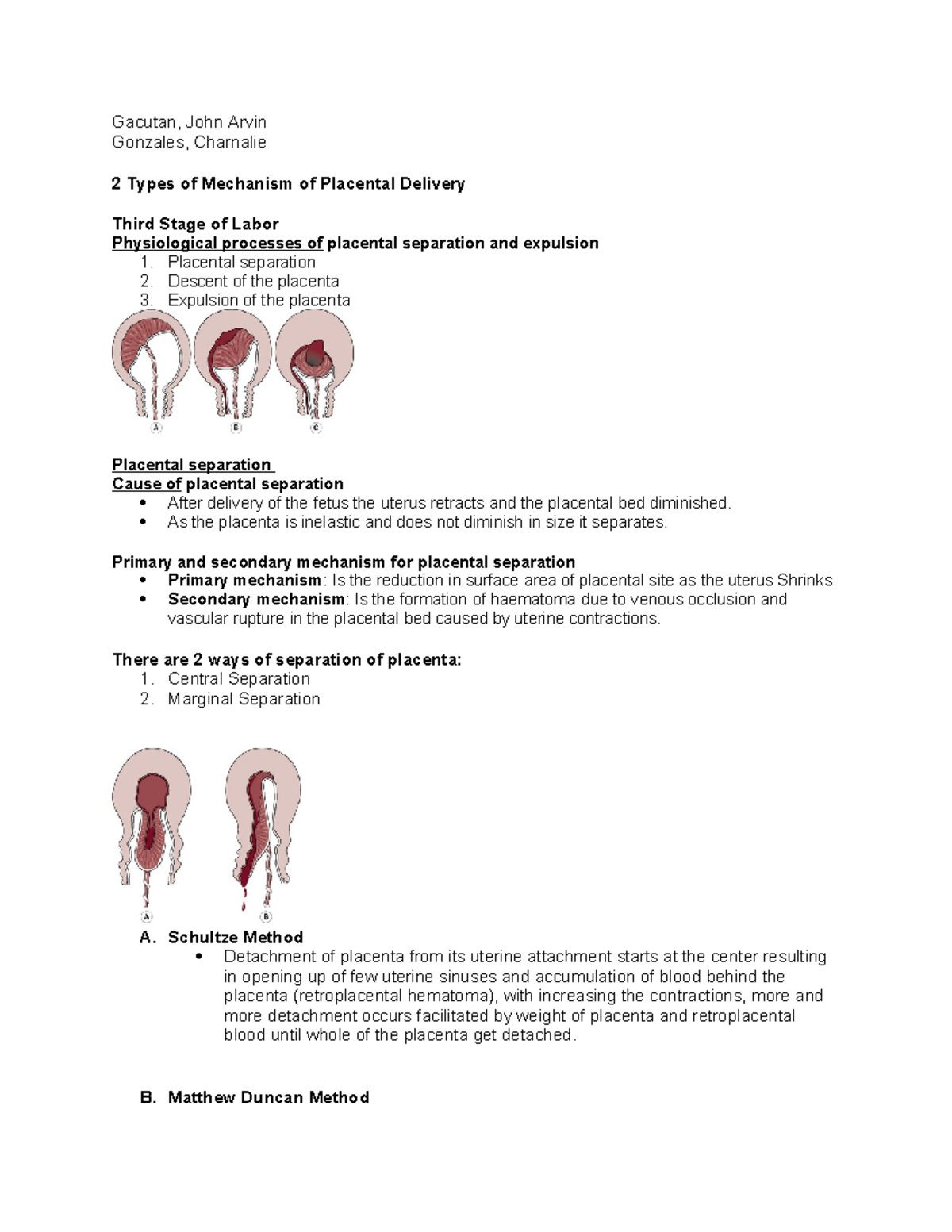 2 Types of Mechanisms for Placental Delivery in Labor - Studocu
