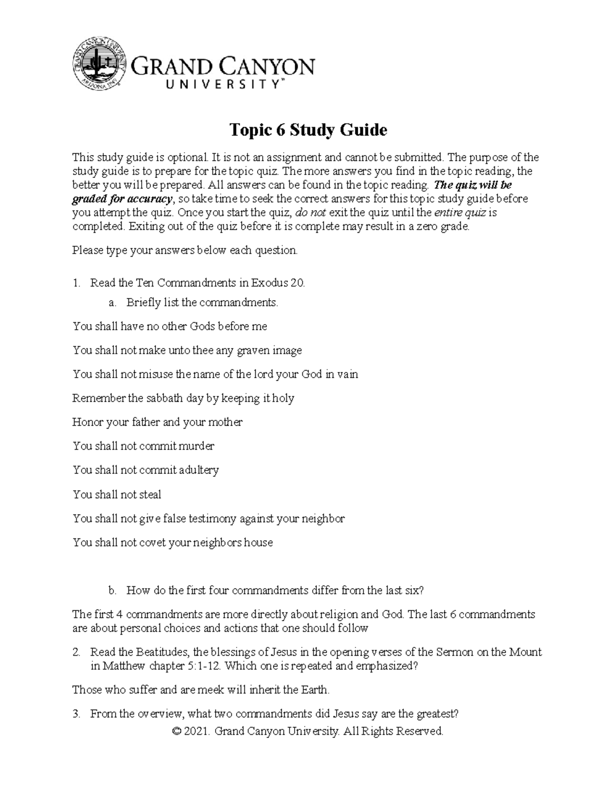 GCU Course Notes: Topic 6 Study Guide for Quiz Preparation - Studocu