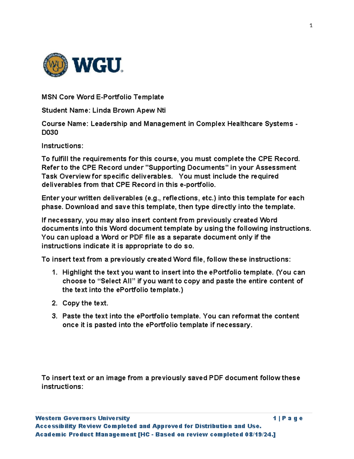 E-Portfolio for Leadership & Management in Complex Healthcare Systems ...