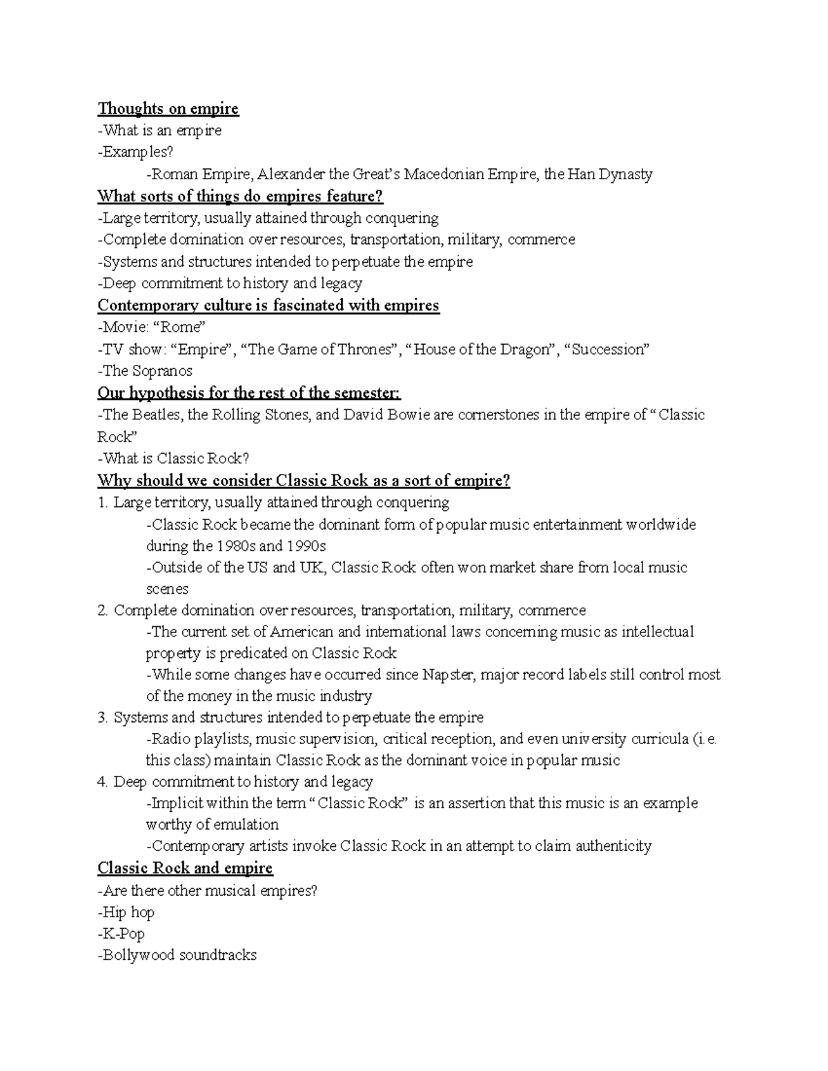 MUSC374g Lecture 16-2 - Thoughts on empire -What is an empire -Examples ...
